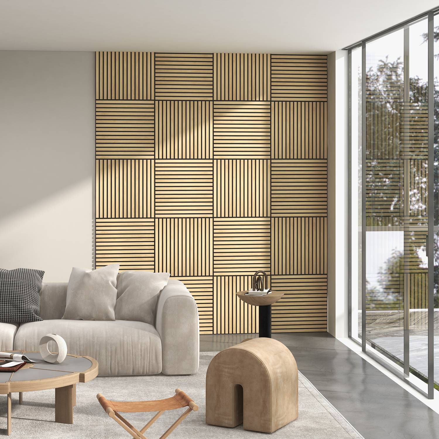 Akustikväggpaneler i ek 3D – 4-pack, 60x60 cm