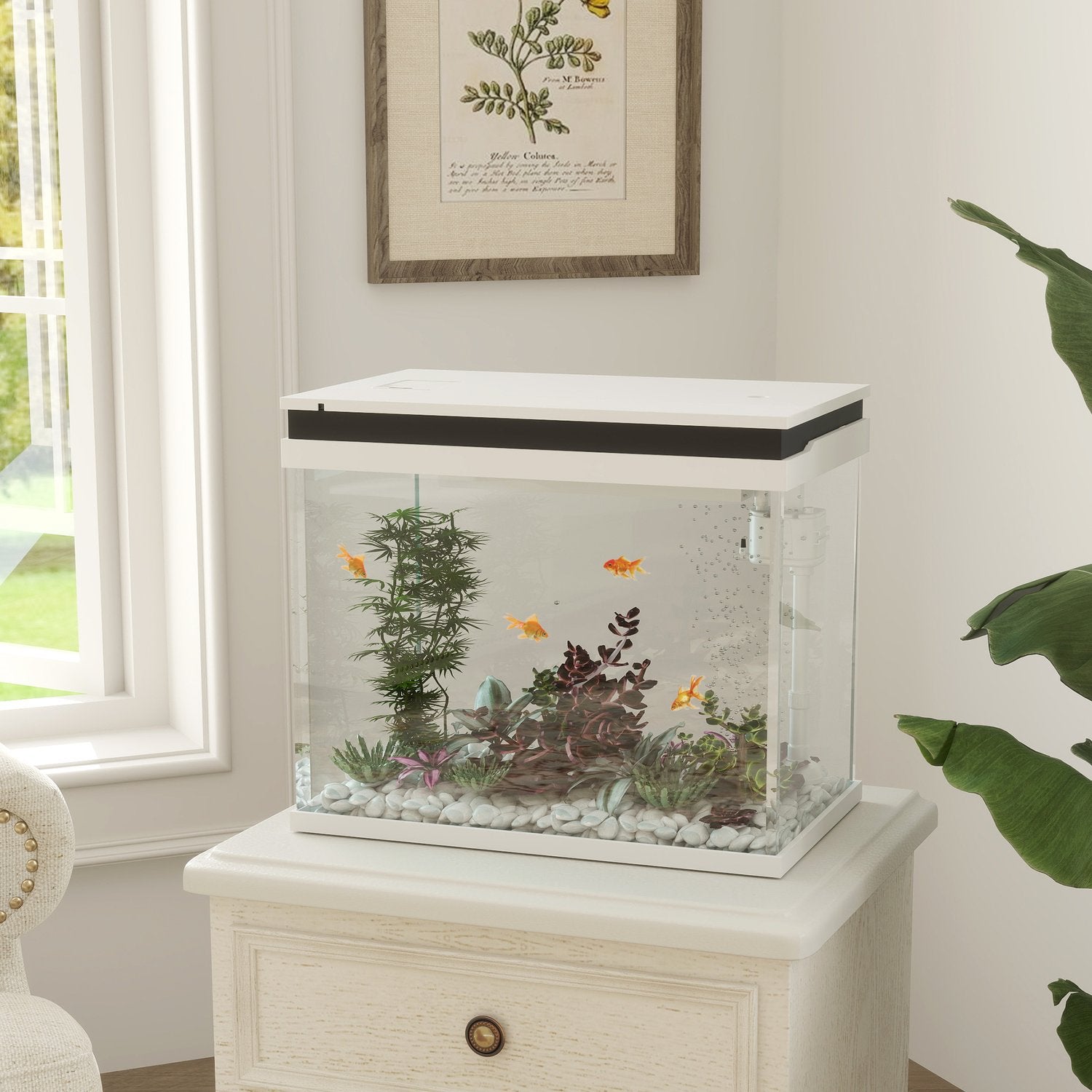 Akvarium, 41L glas med filter, LED & pump - Vit