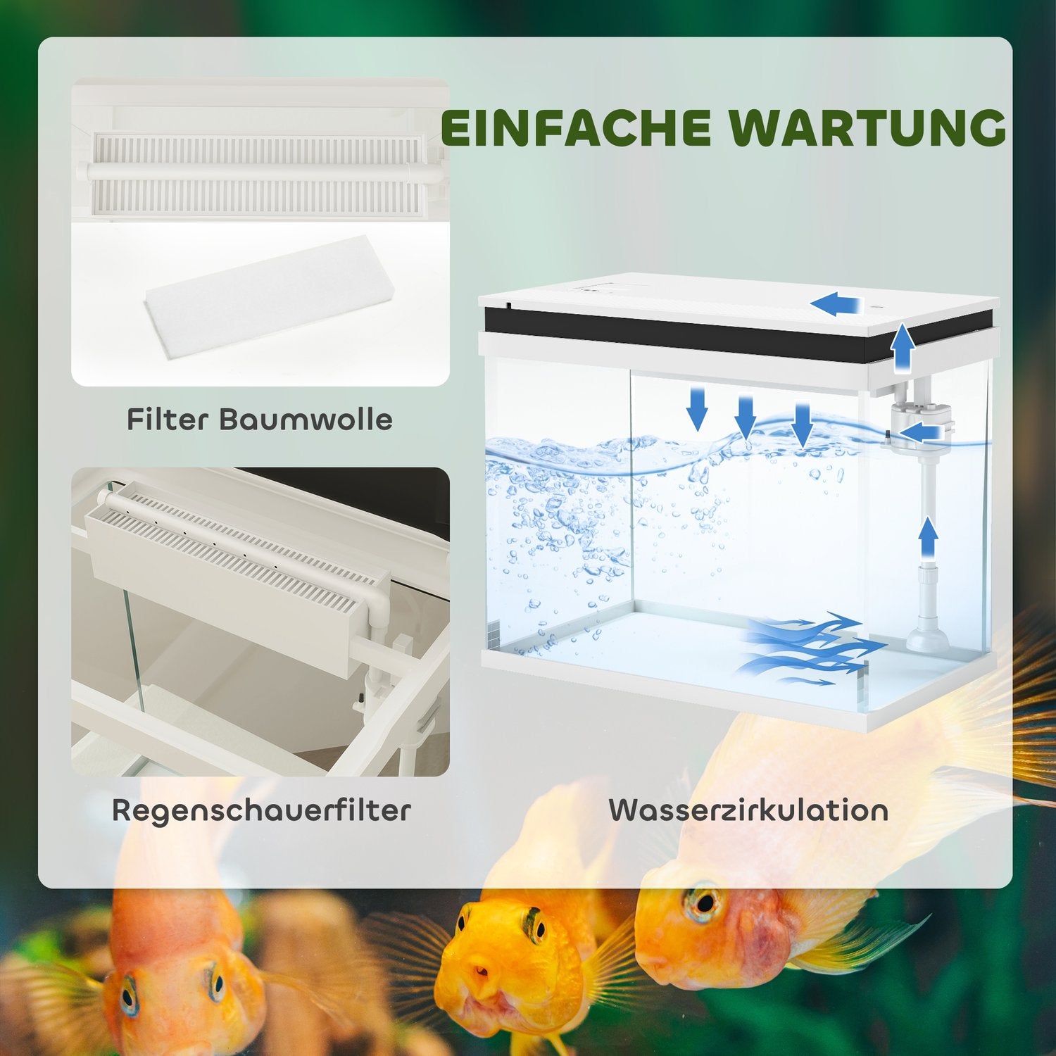 Akvarium, 41L glas med filter, LED & pump - Vit