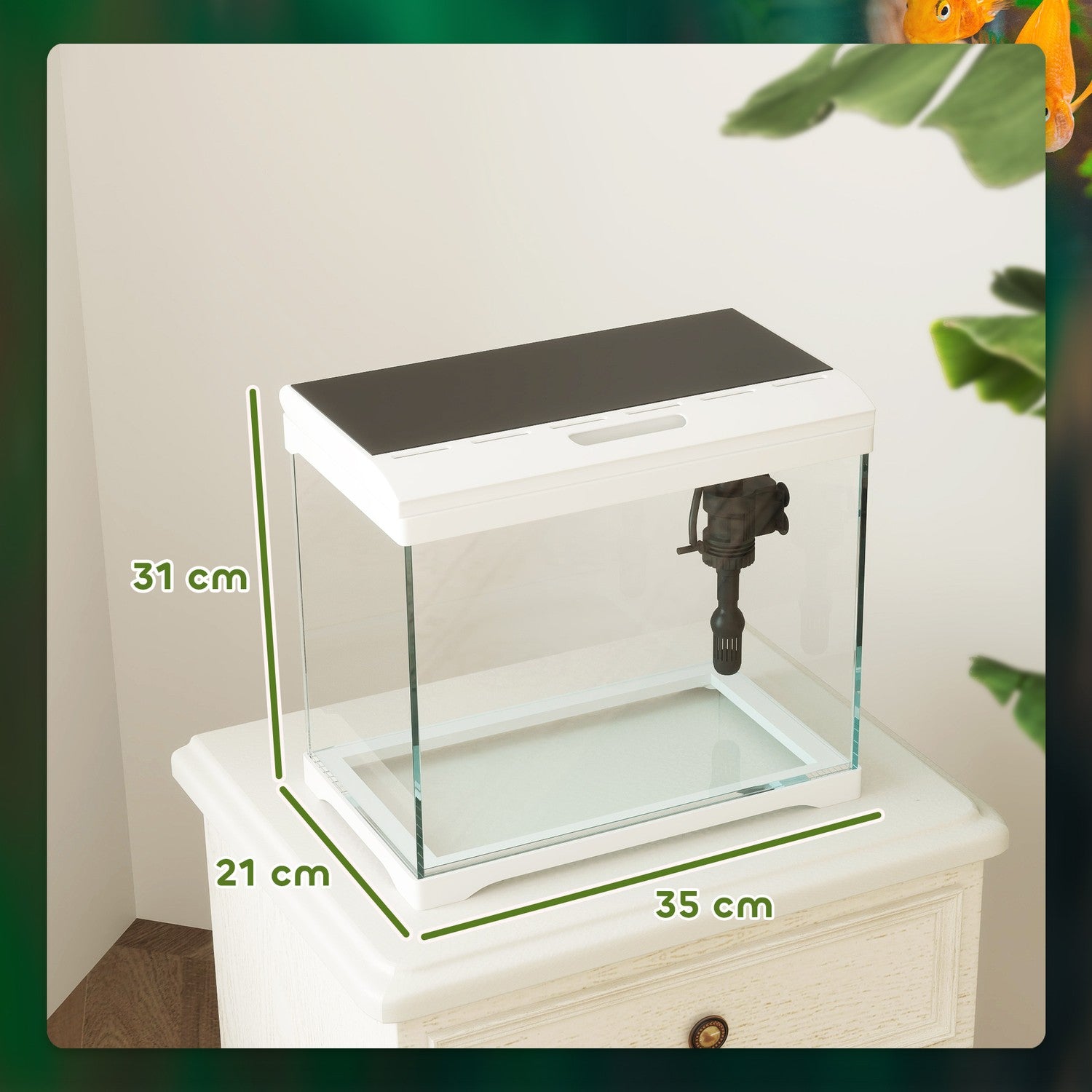 Tropical Fish Tank med LED, Filter & Pump, 17L Vit