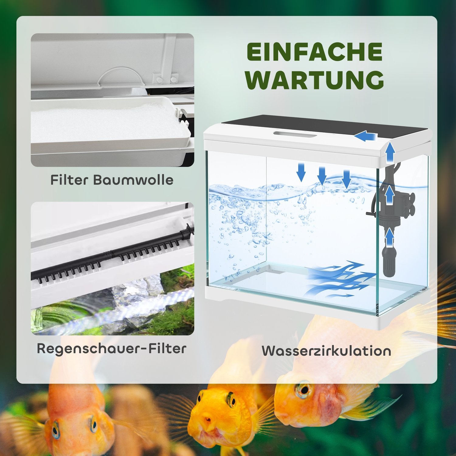 Tropical Fish Tank med LED, Filter & Pump, 17L Vit