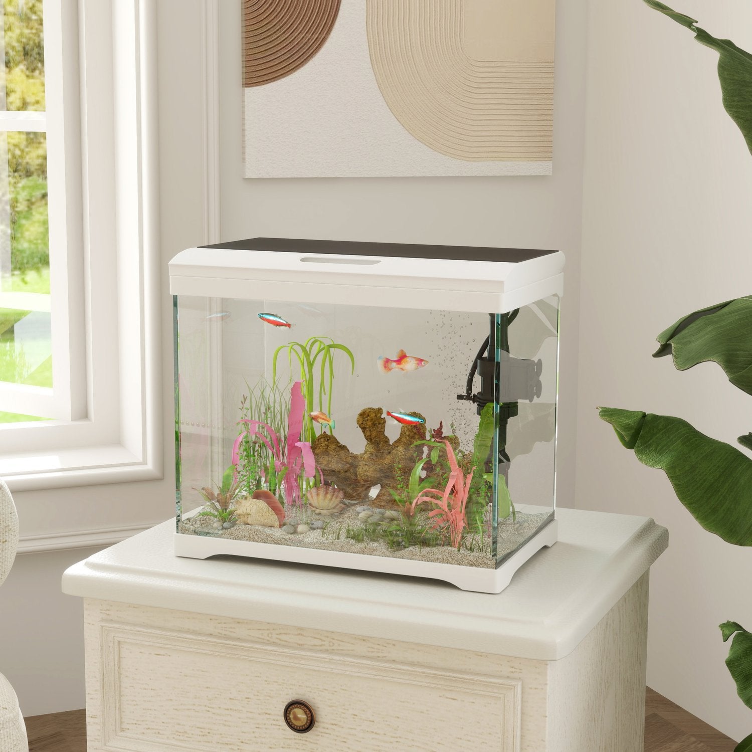 Tropical Fish Tank med LED, Filter & Pump, 17L Vit