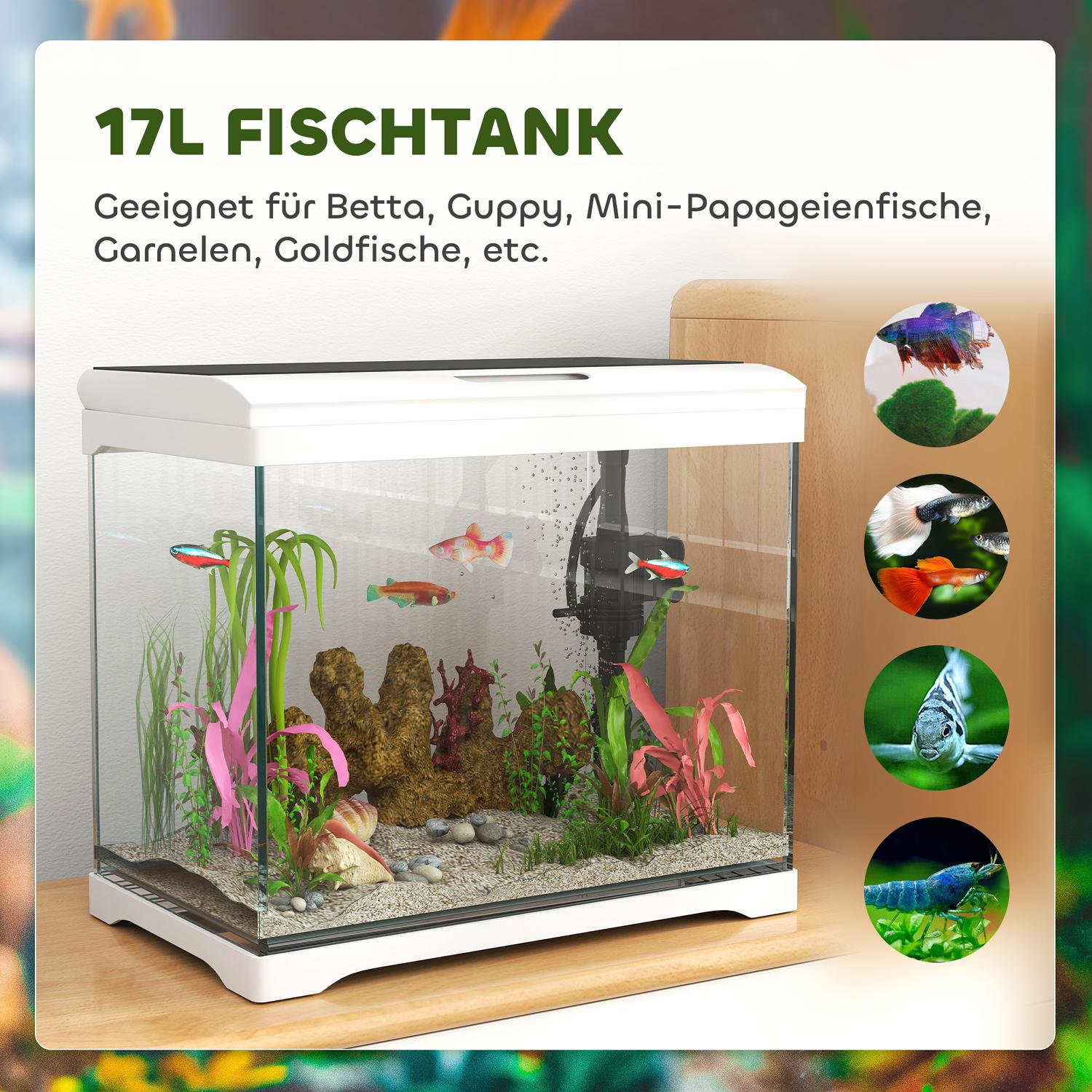 Tropical Fish Tank med LED, Filter & Pump, 17L Vit
