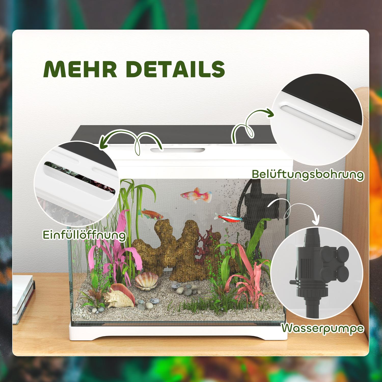 Tropical Fish Tank med LED, Filter & Pump, 17L Vit