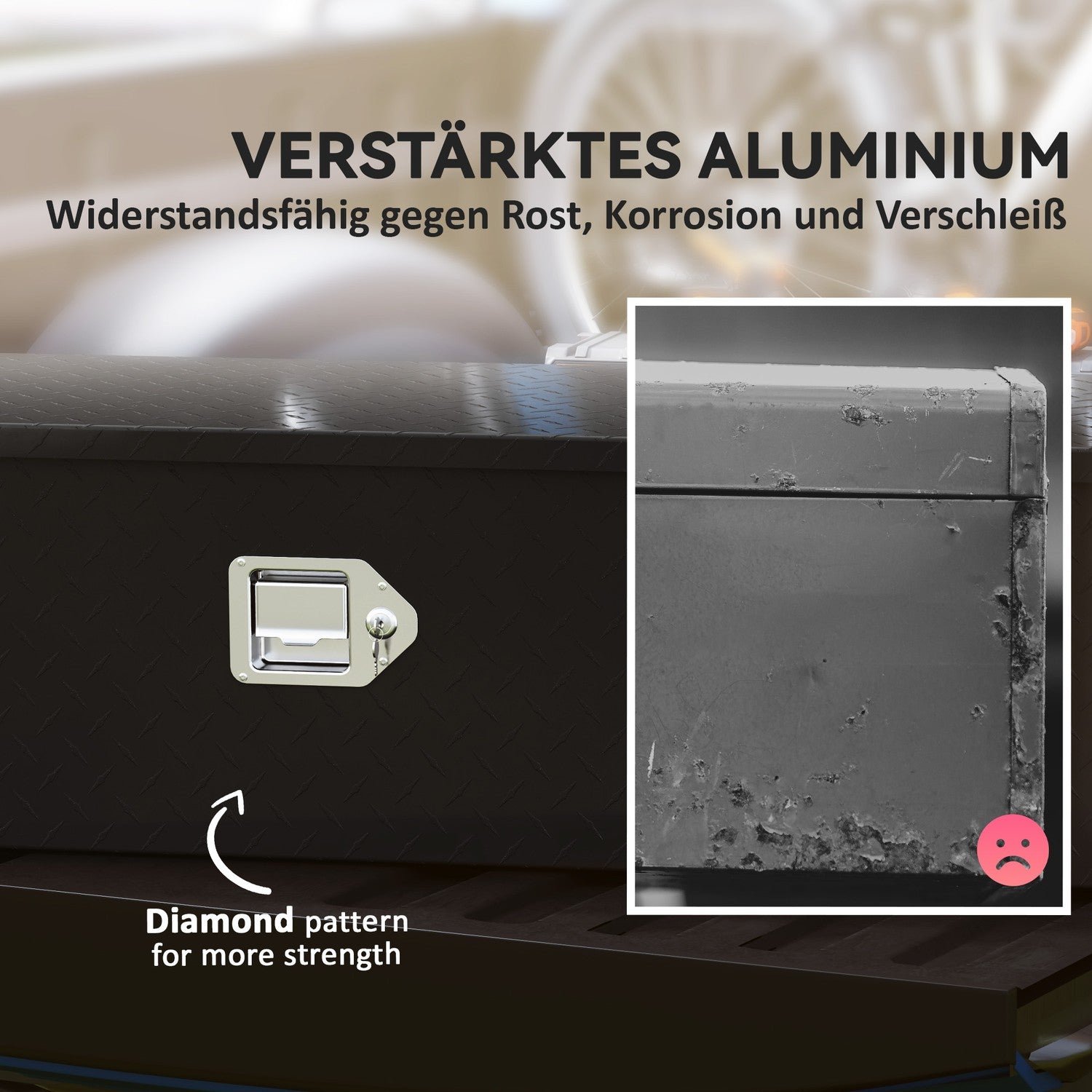 Svart förvaringslåda i aluminium – Låsbar, 99 x 33 x 25,5 cm