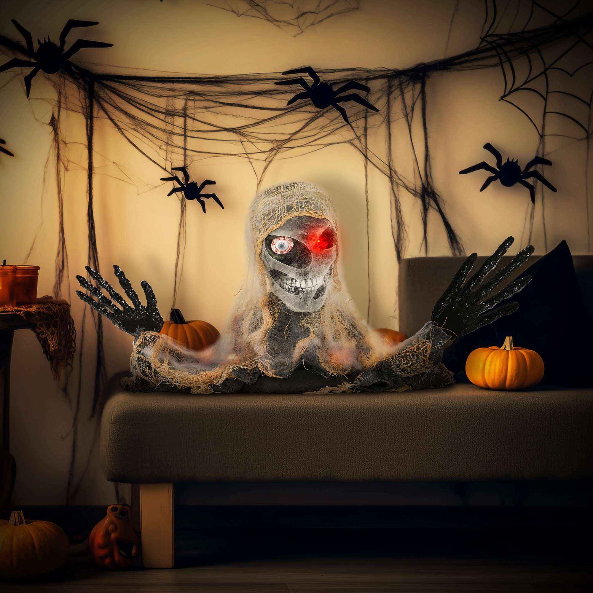 Animerad Halloween-mumie med glödande ögon, 55x18x35 cm