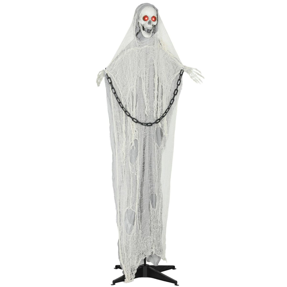Animerte Grim Reaper Halloween-dekorasjon, 183 cm, lysende øyne