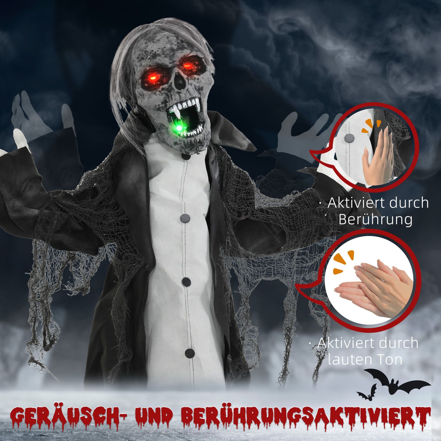 Animerat Halloween zombieskelett med rörliga armar