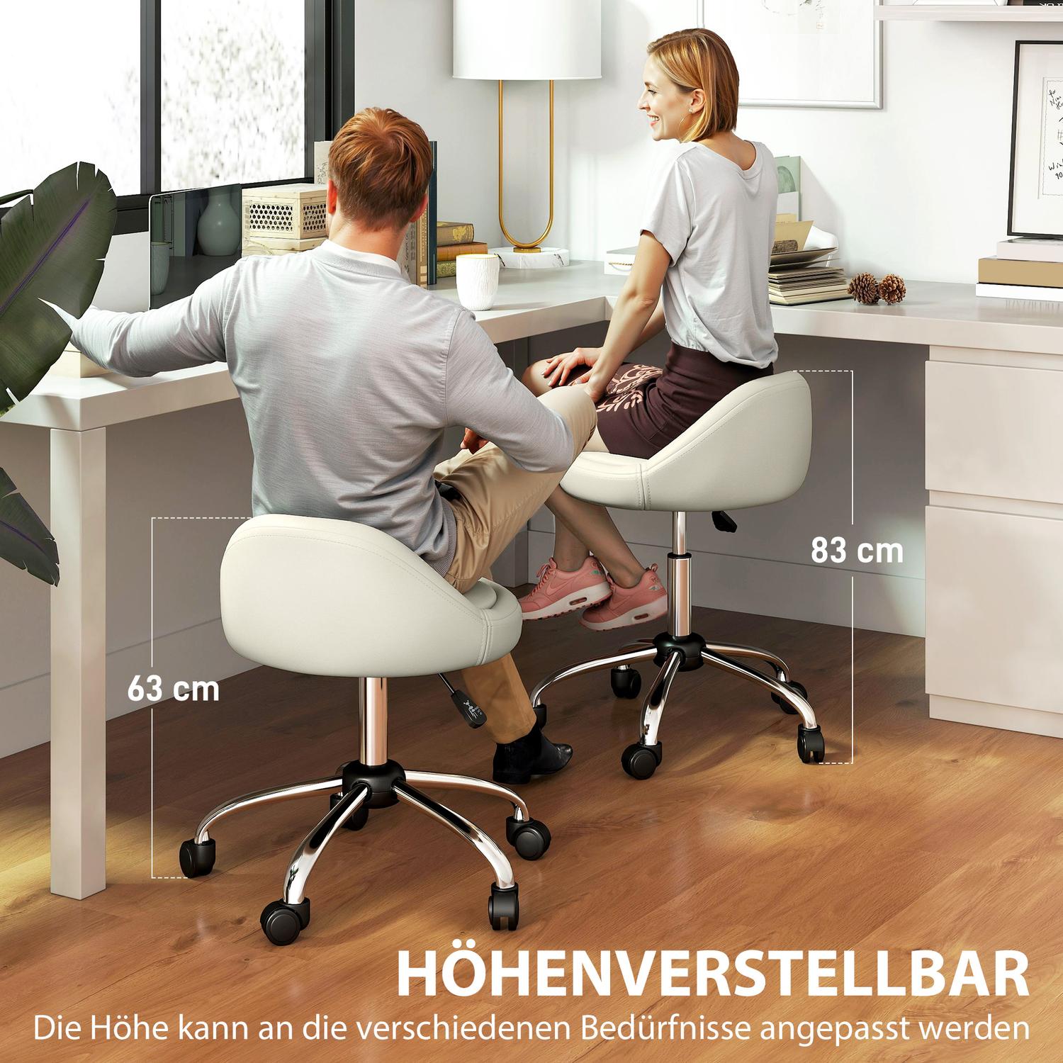 Arbetspall, vridbar pall, rullpall, höj- och sänkbar, vridbar sits, 50 cm x 50 cm x 83 cm, vit