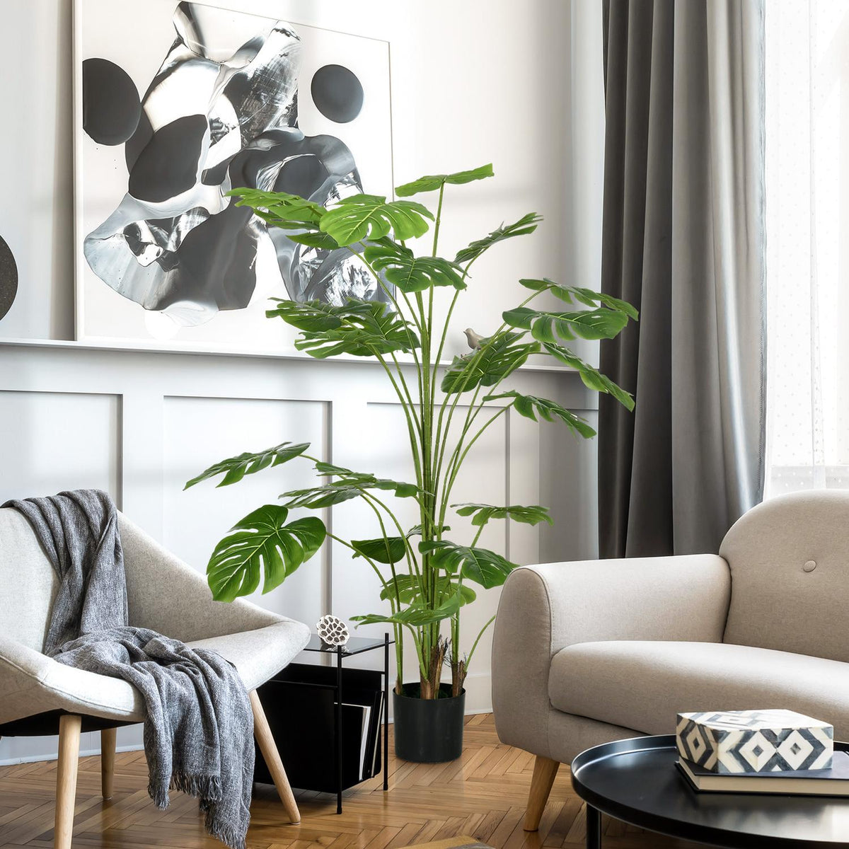 Kunstig Monstera Deliciosa, 180 cm, plantedekor innendørs