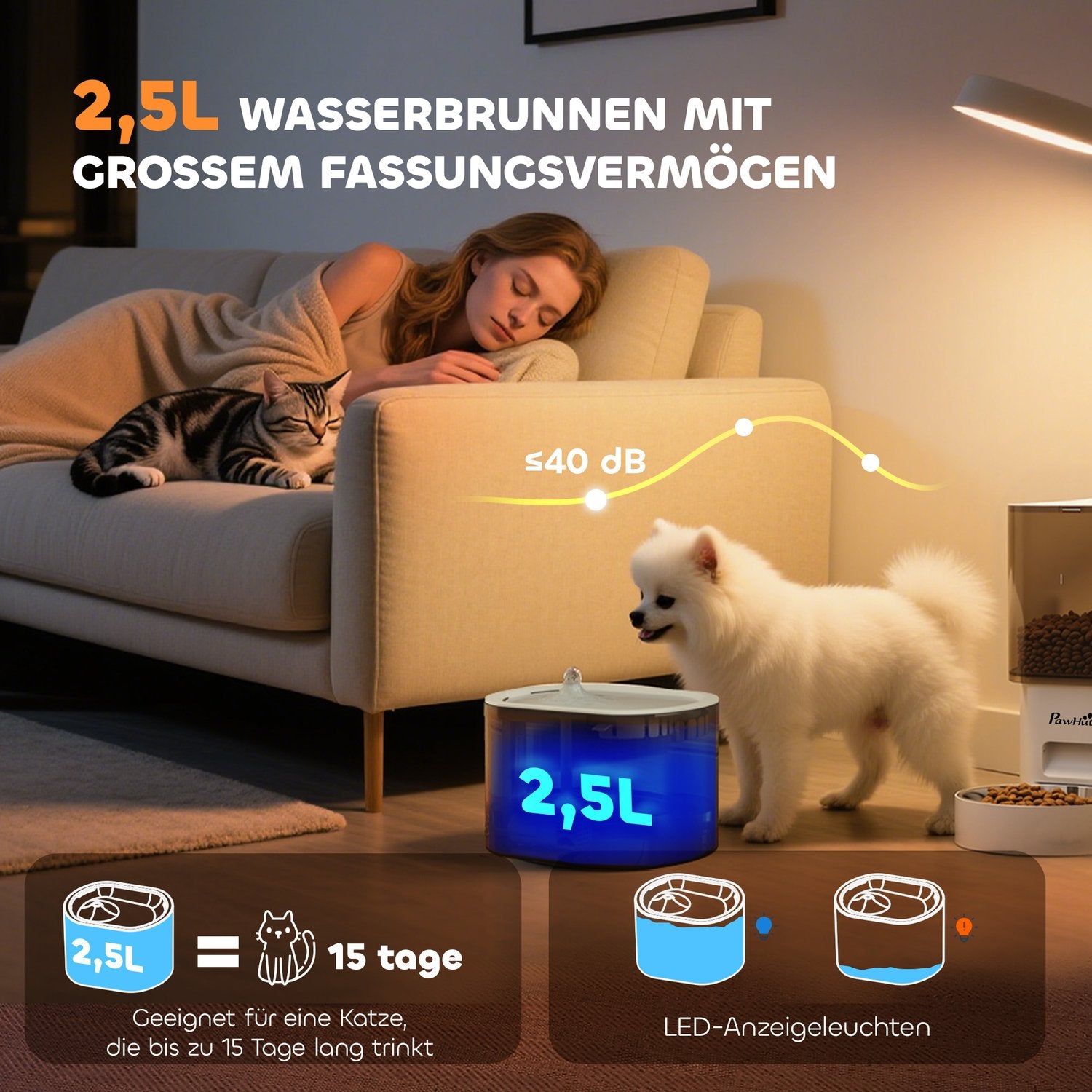 Automatisk husdjursmatare & 2,5L vattenautomat för katter/hundar