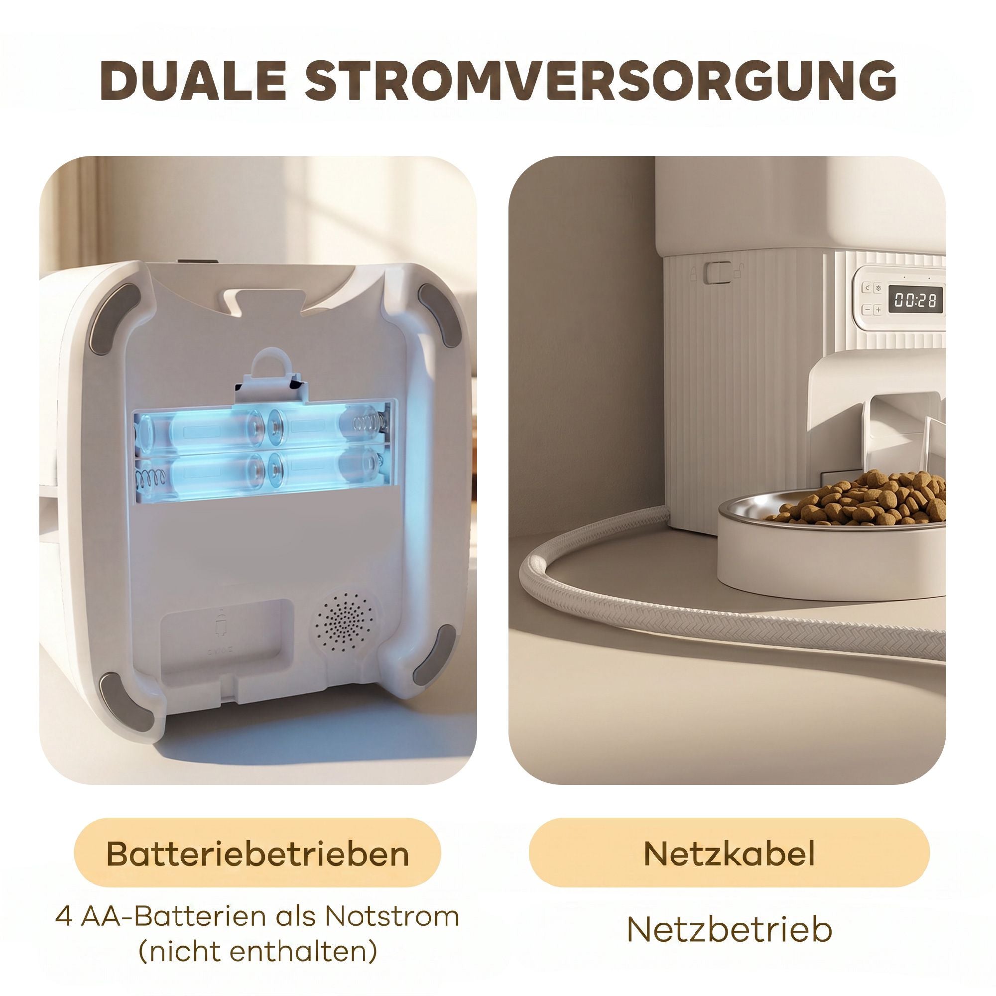 Automatisk kattmatare, 4L timer, 2 rostfria skålar