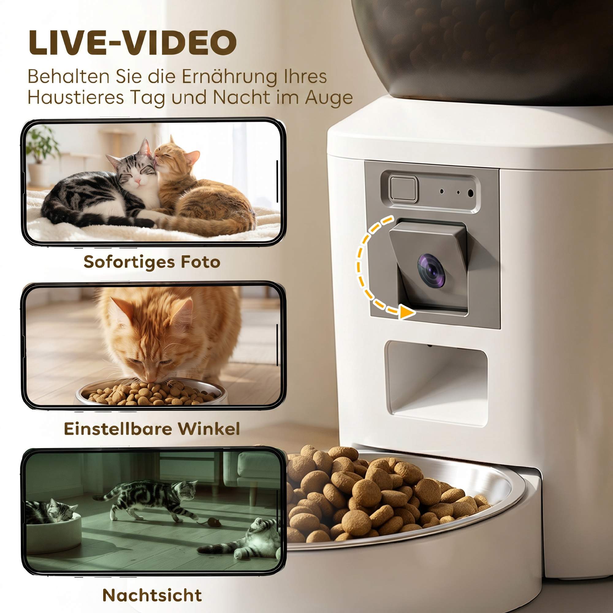 Automatisk kattmatare med kamera, 4L, 2.4GHz WiFi, appstyrning