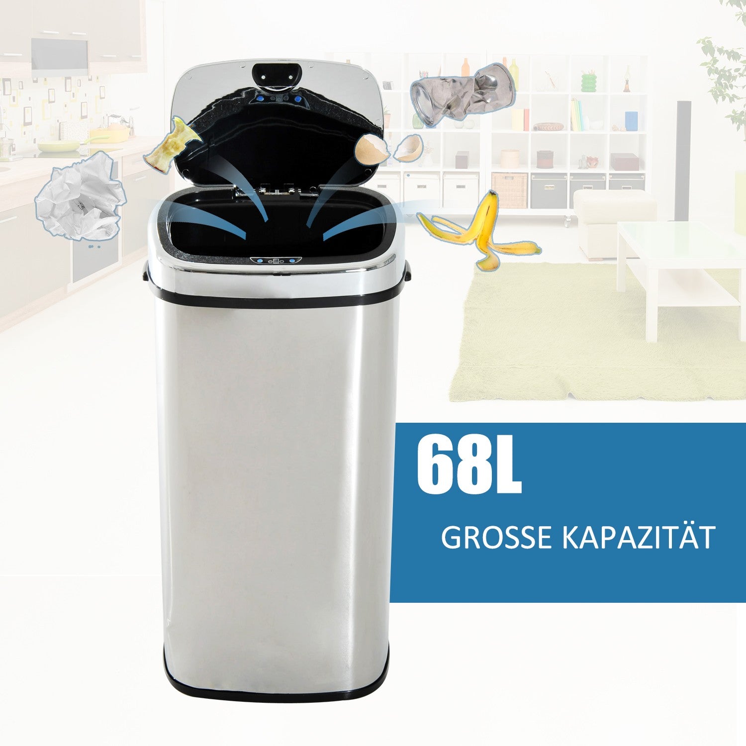 Automatisk sensor kökskärl, 68L rostfritt stål