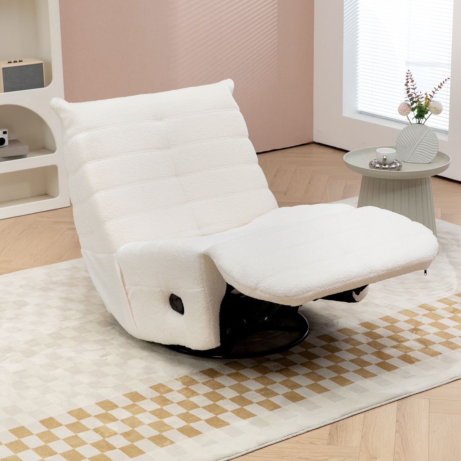 Swivel Recliner TV-stol med gung, fotstöd, fickfjäder