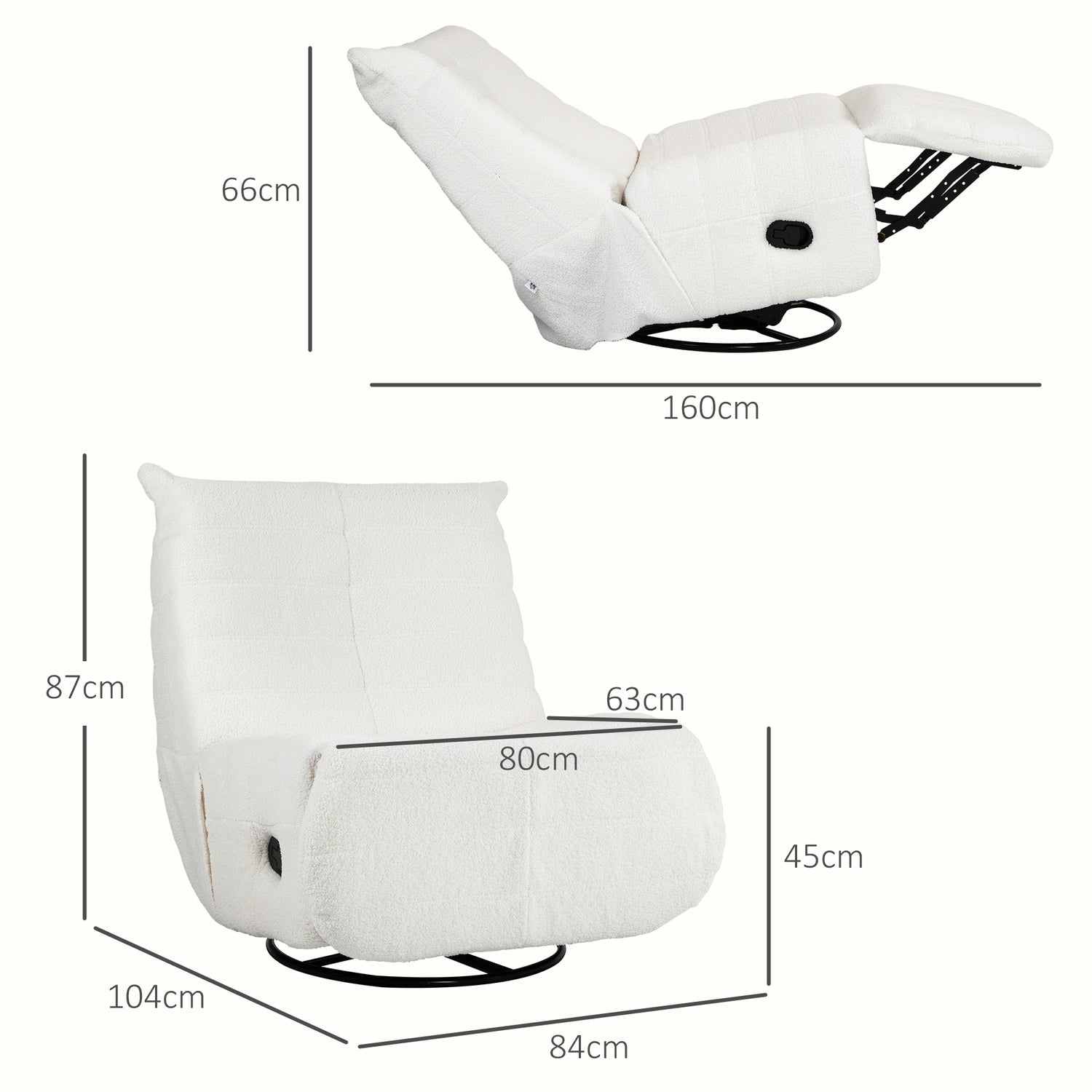 Swivel Recliner TV-stol med gung, fotstöd, fickfjäder