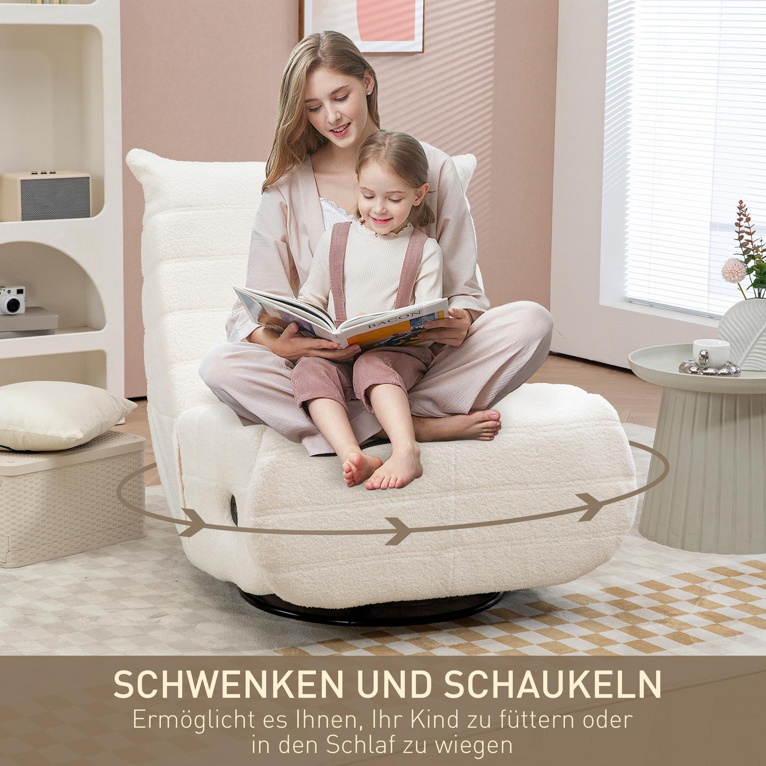Swivel Recliner TV-stol med gung, fotstöd, fickfjäder