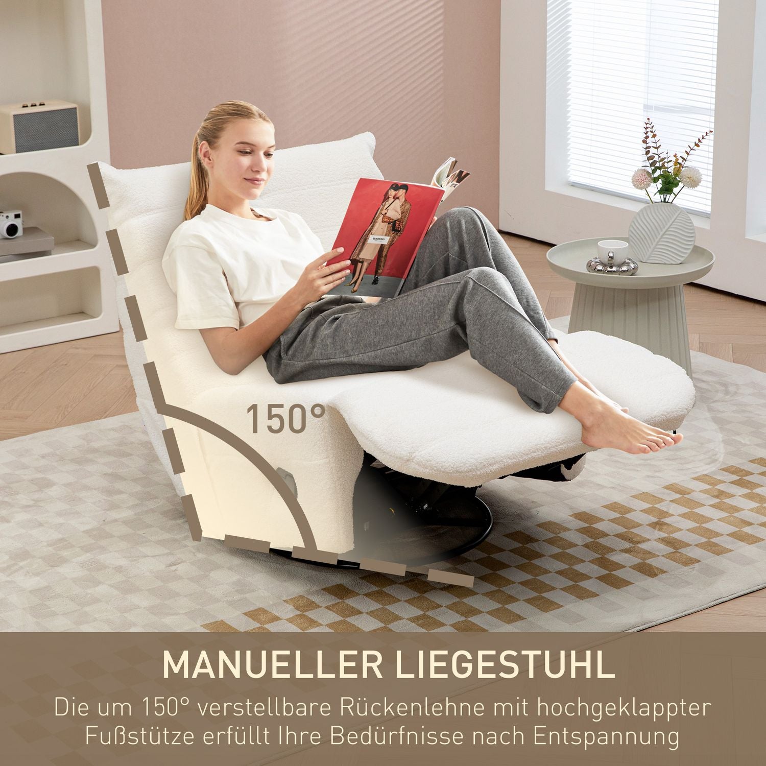 Swivel Recliner TV-stol med gung, fotstöd, fickfjäder