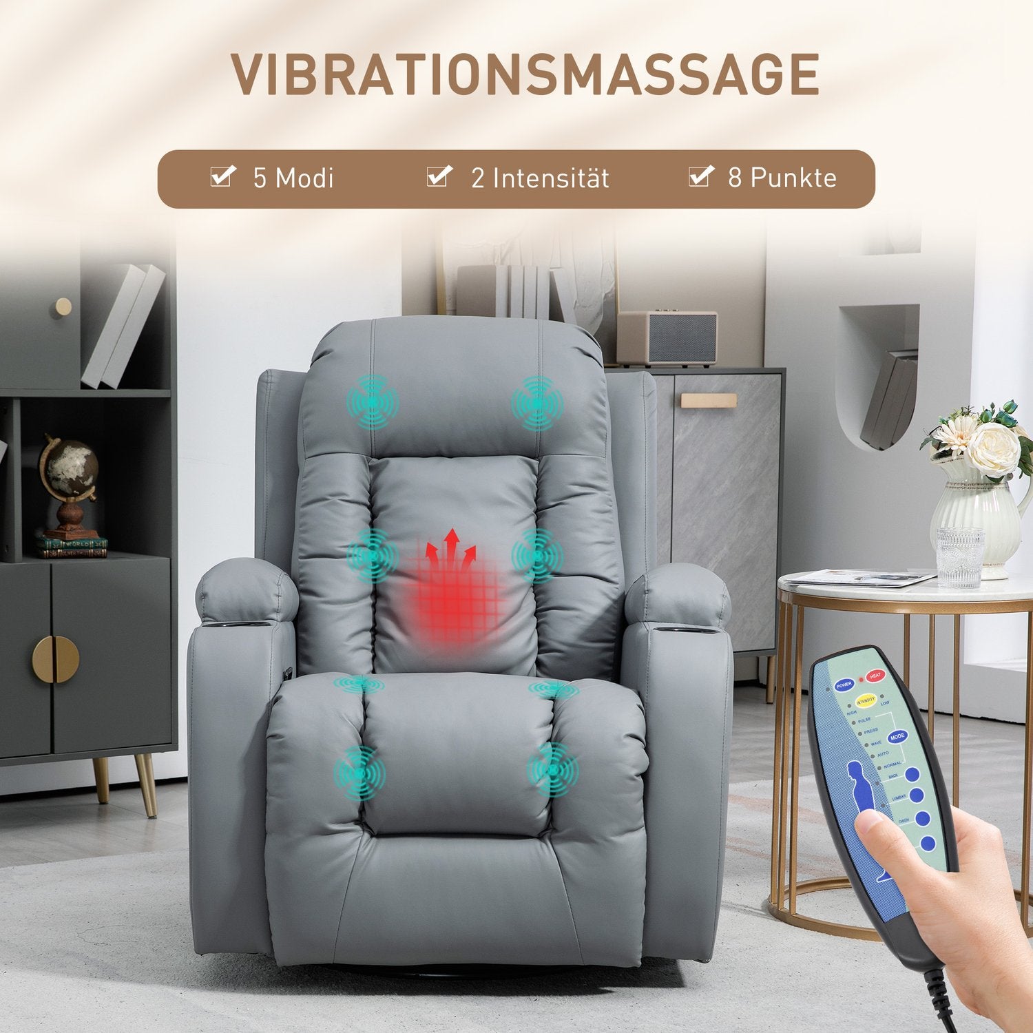 Elektrisk massagefåtölj – konstläder, ljusgrå
