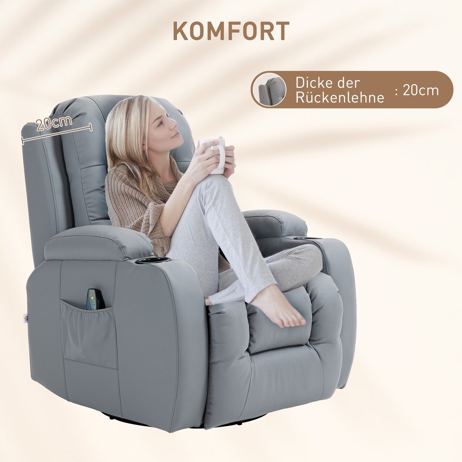 Elektrisk massagefåtölj – konstläder, ljusgrå