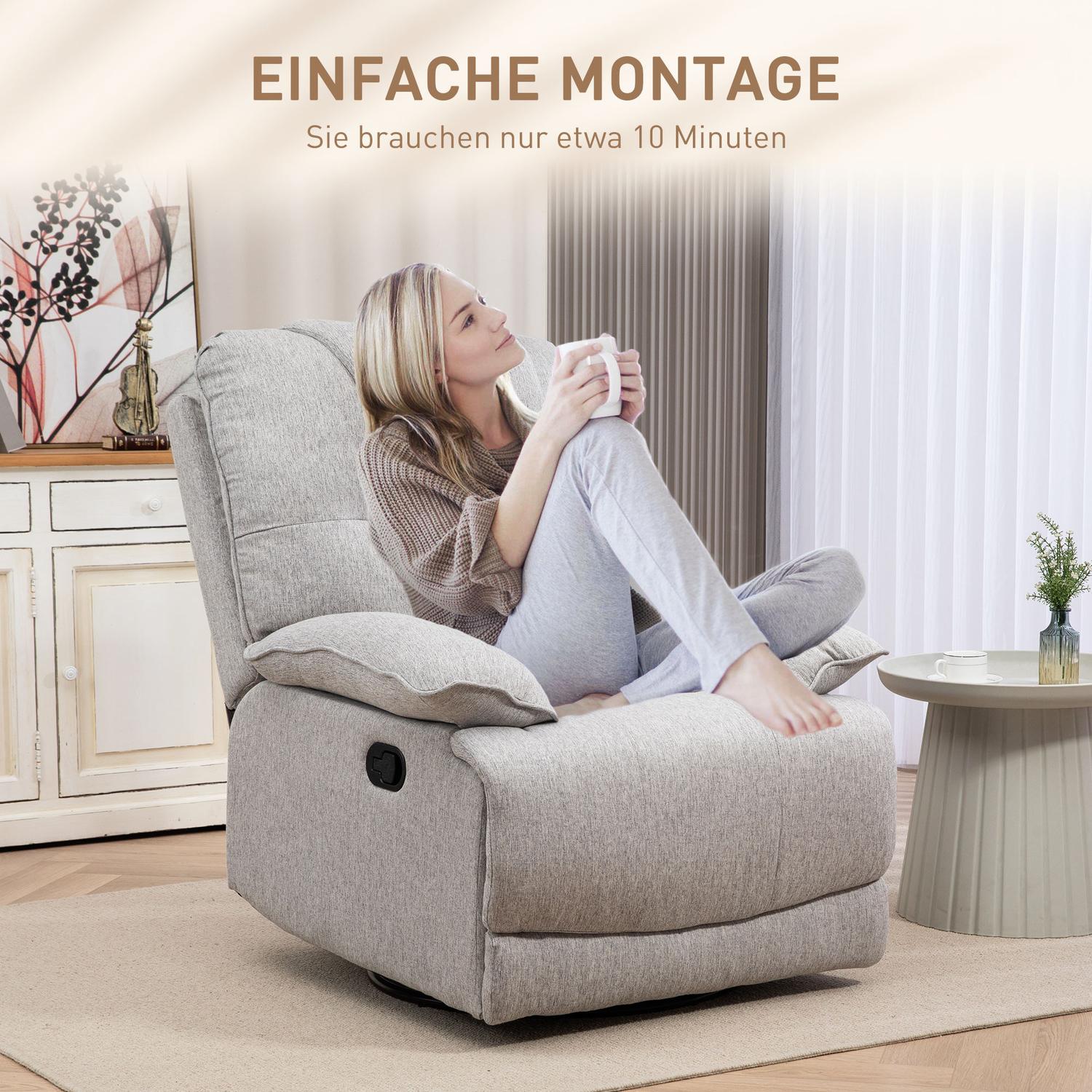 Grå ligg-TV-stol med fotstöd, linneklädsel