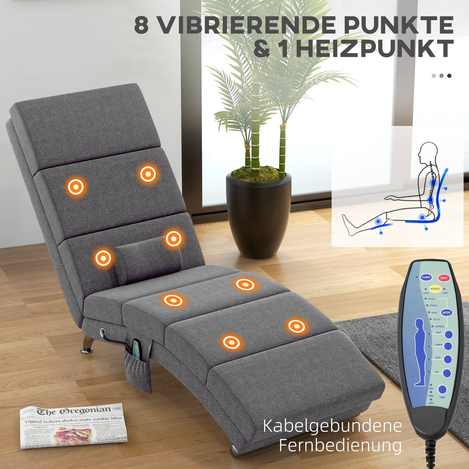 Elektrisk massagestol, hopfällbar med fjärrkontroll
