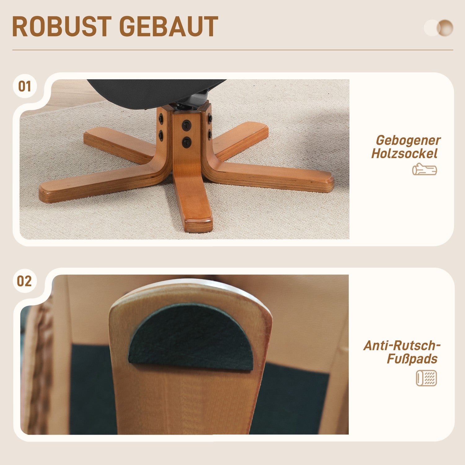 Liggstol med pall, 360° vridbar, konstläder, svart