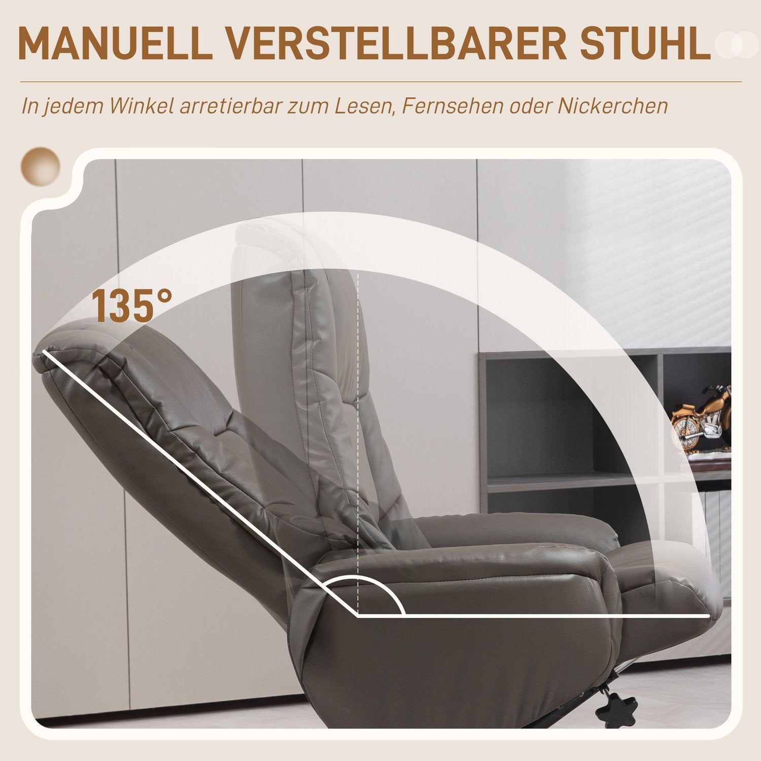 Liggstol med pall, 360° vridbar, konstläder, svart