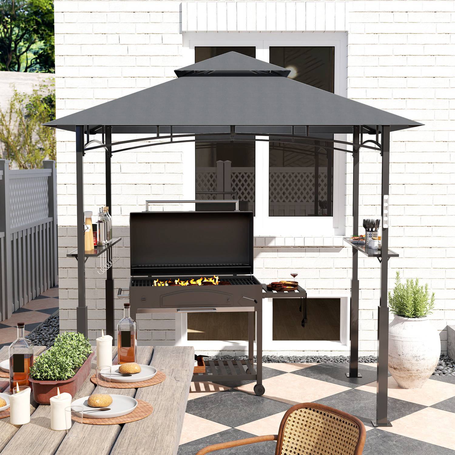 BBQ Pavilion, vattentät och flamskyddad, 243x148x248 cm