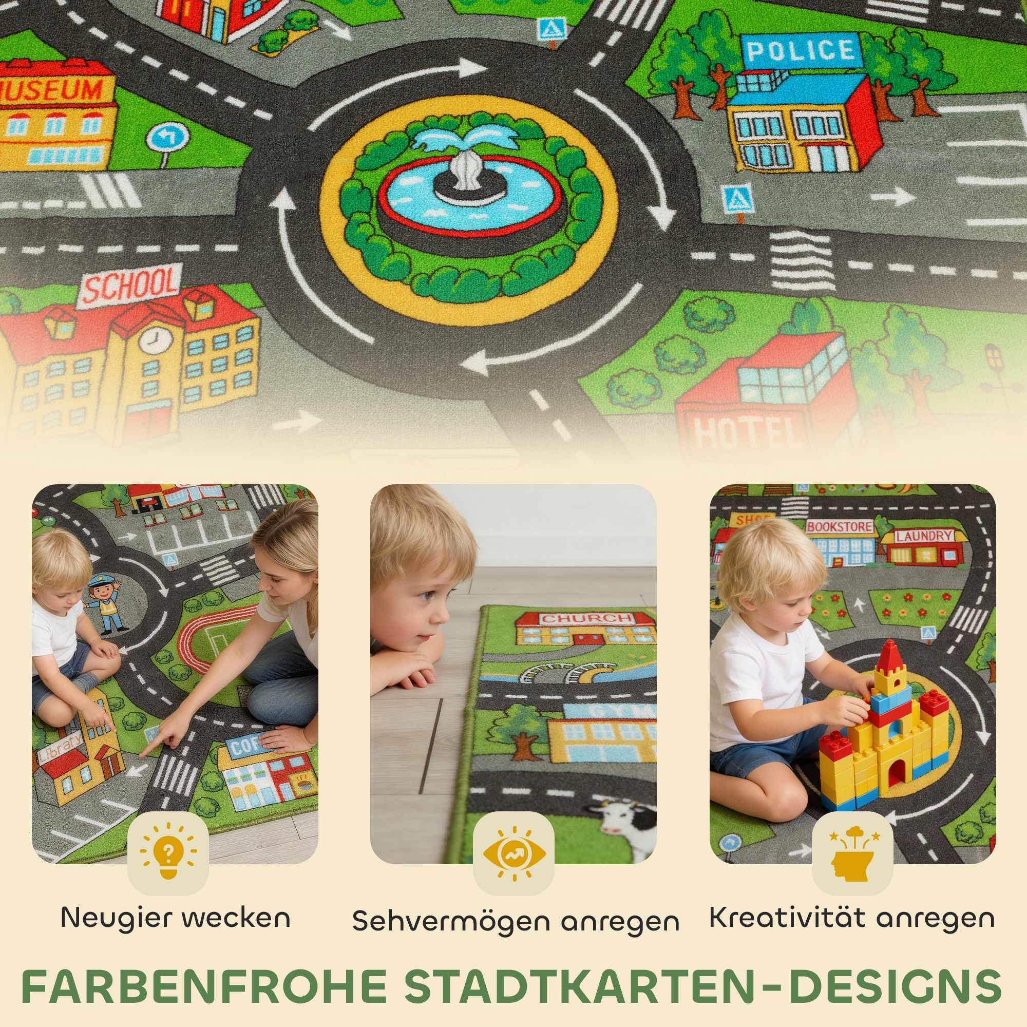 Babylekmatta 160x100cm, halkfri stadsdesign