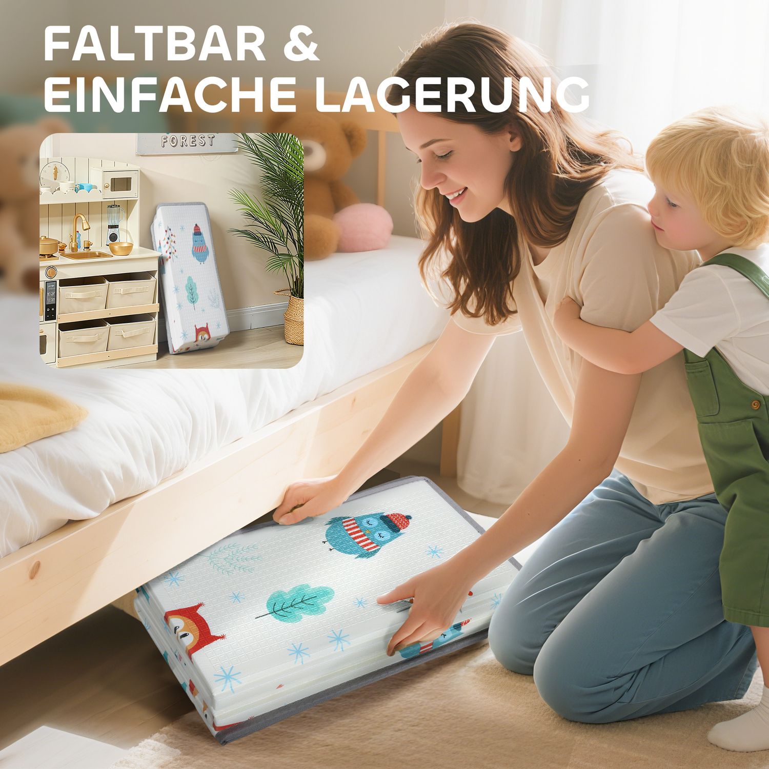 Babylekmatta, djurmönster, skum, 1,5 cm tjock, halkfri