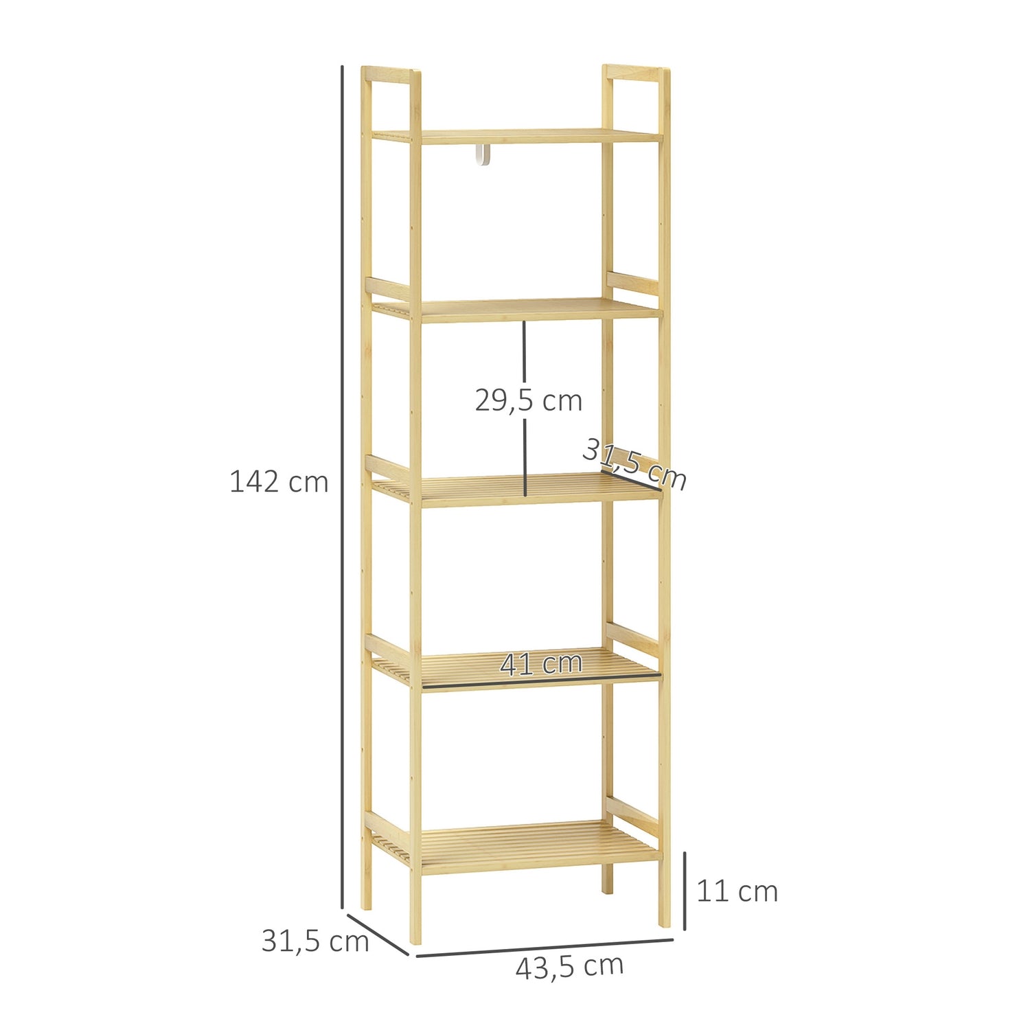 Bambu 5-vånings justerbar hylla, 43,5x31,5x142 cm – naturligt trä