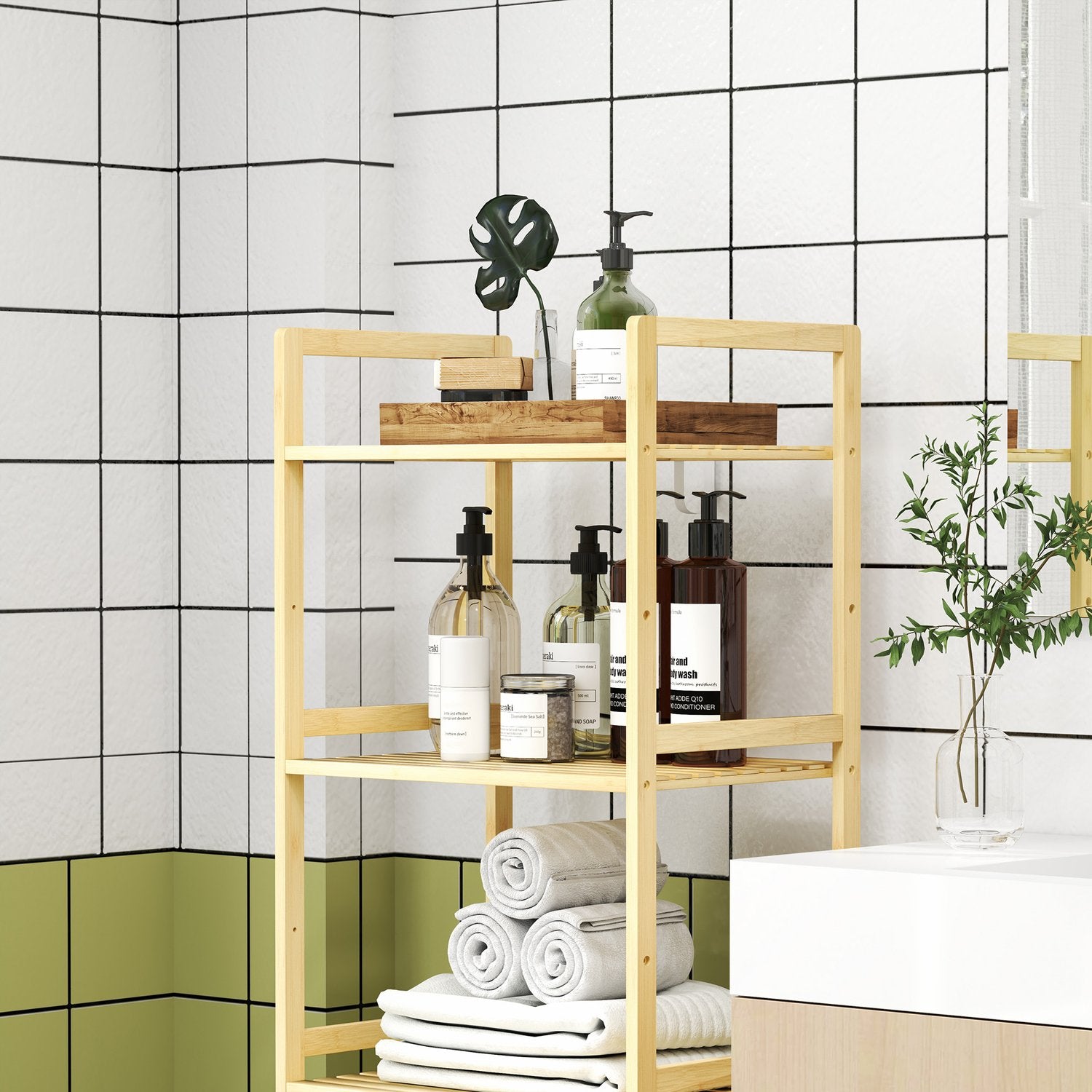 Bambu 5-vånings justerbar hylla, 43,5x31,5x142 cm – naturligt trä
