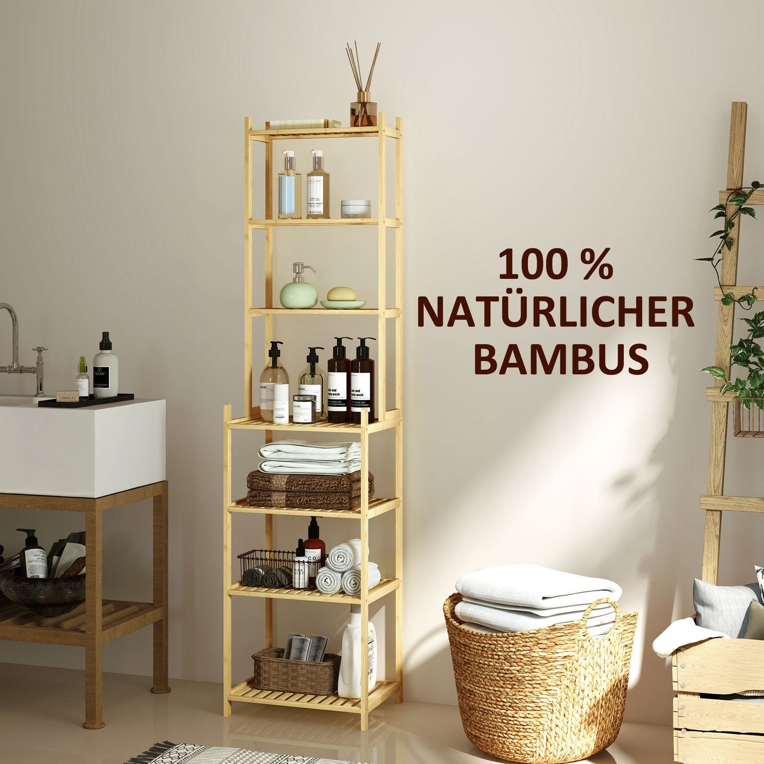 Bambu badrumshylla – 7-vånings fristående förvaringsorganisator