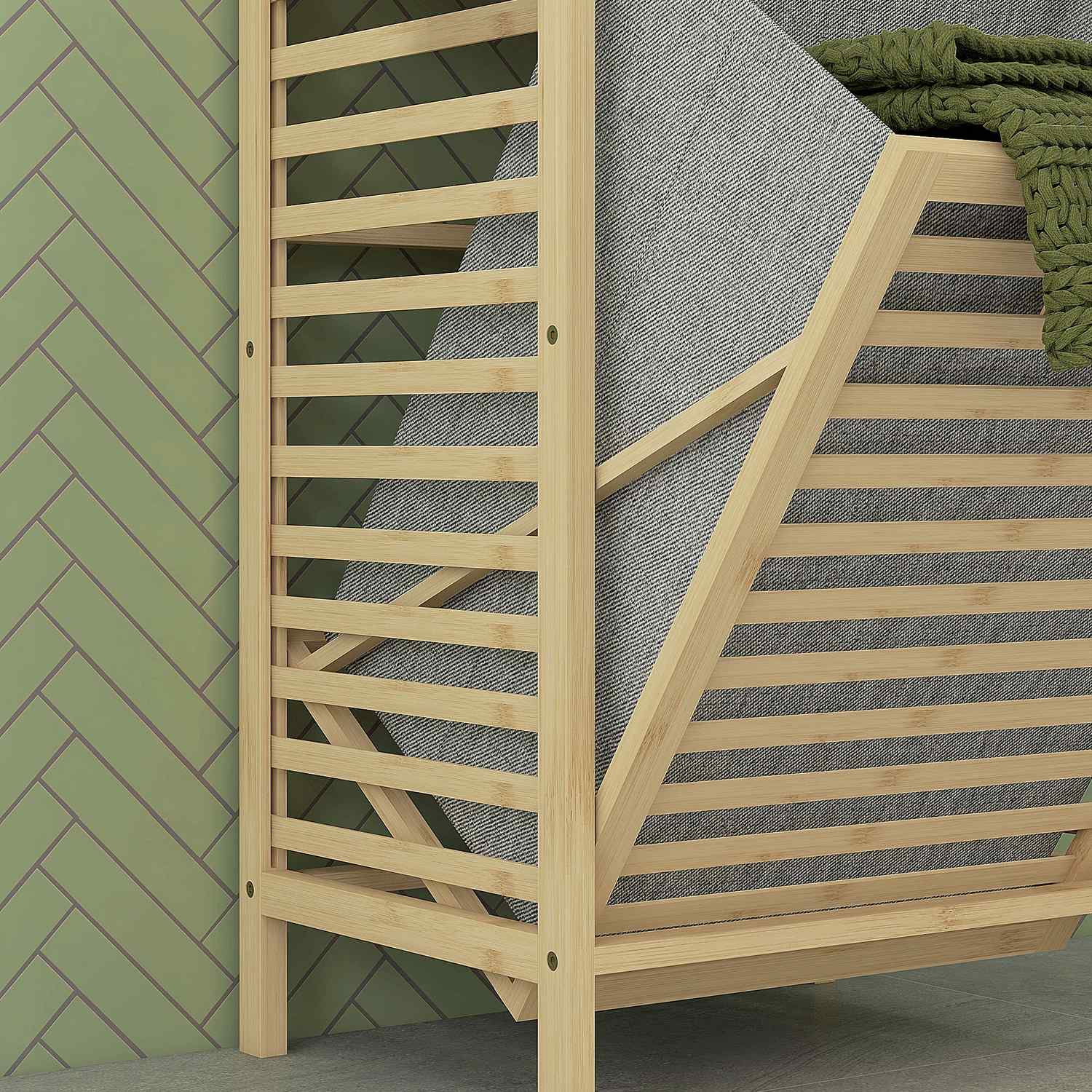 Badrumshylla i bambu med 3 våningar och tygkorg