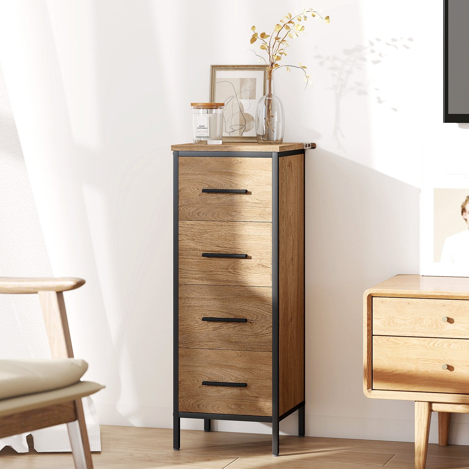 Badrumsskåp, 4 lådor, kompakt, industriell stil