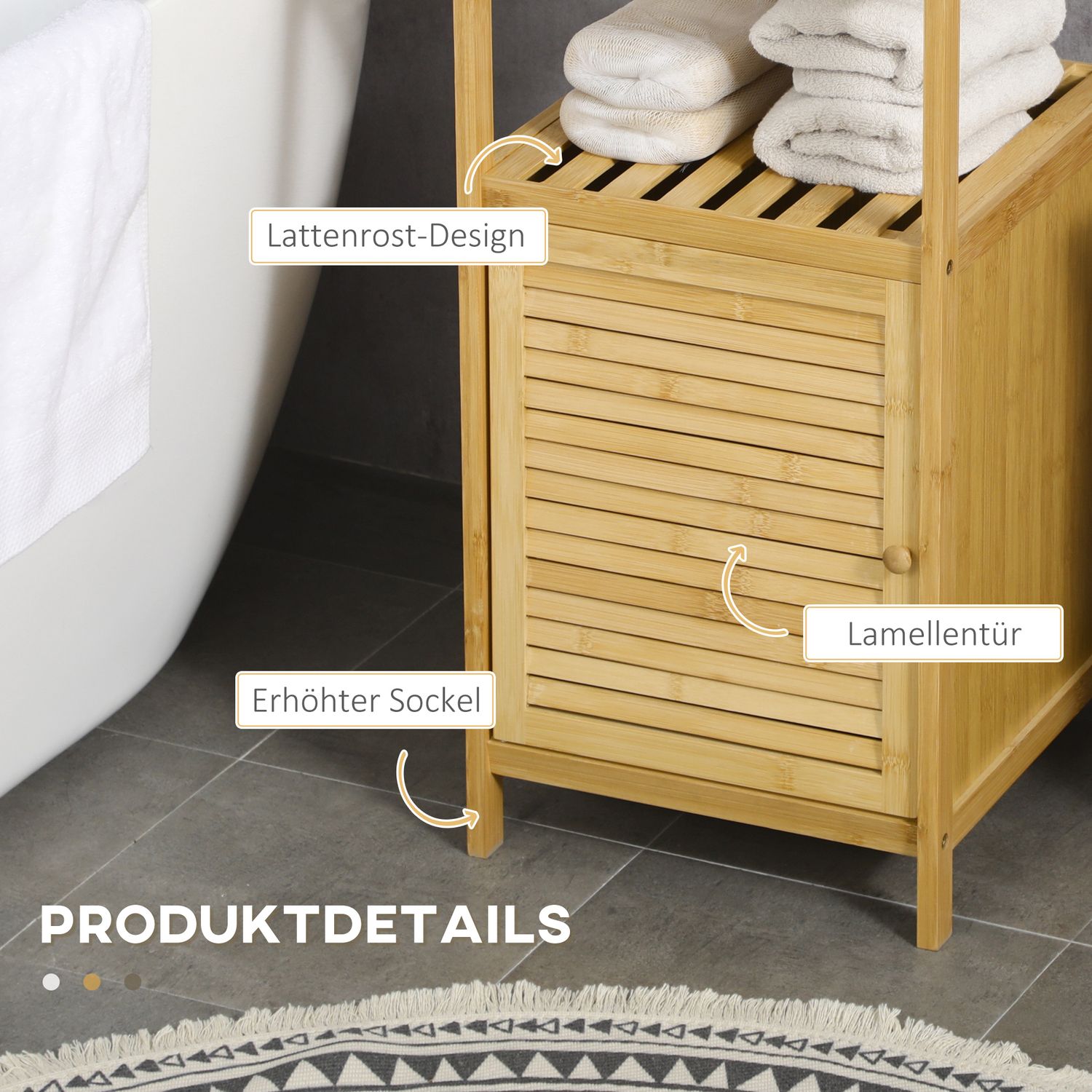 Badrumsskåp i bambu, öppen hylla, tippskyddsdesign