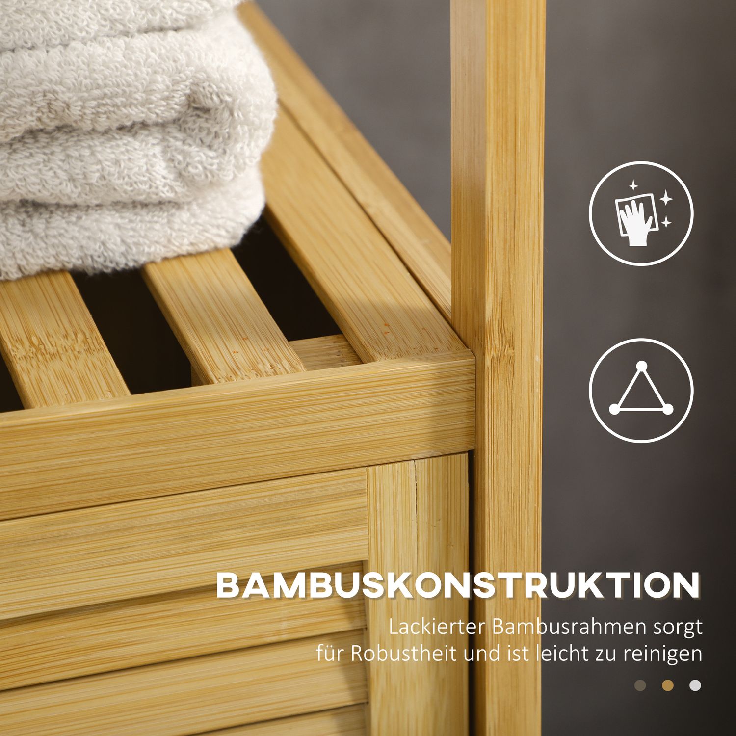 Badrumsskåp i bambu, öppen hylla, tippskyddsdesign
