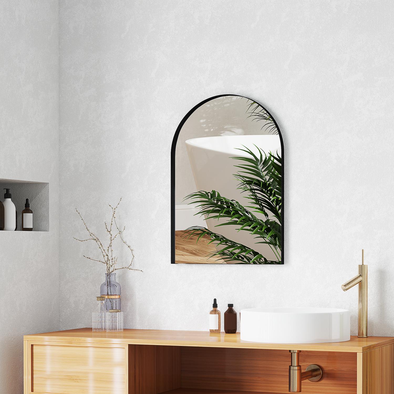 Svart badrumsspegel, splittersäker, 50x70 cm aluminiumstomme