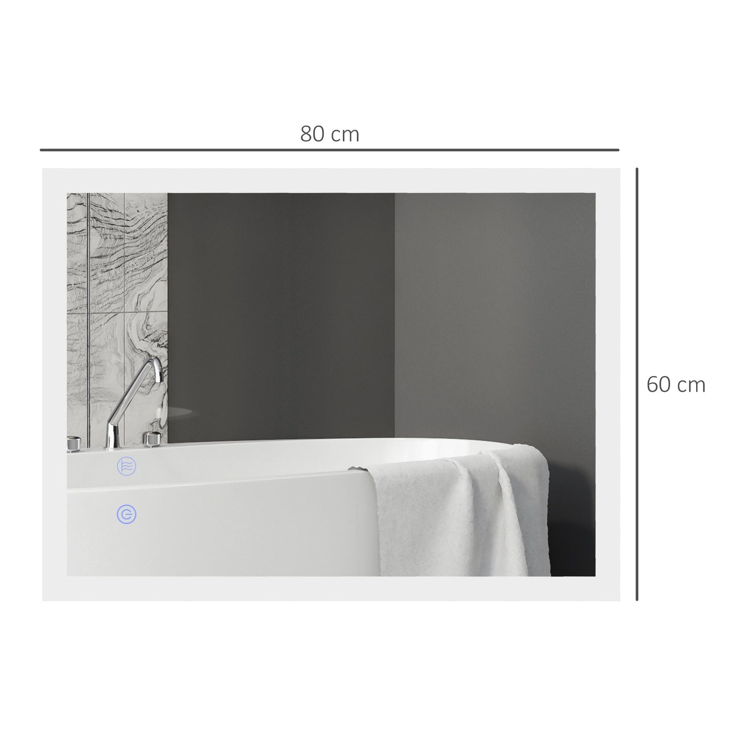 LED Badrumsspegel med Touch Switch, 80x60cm, 3 färger