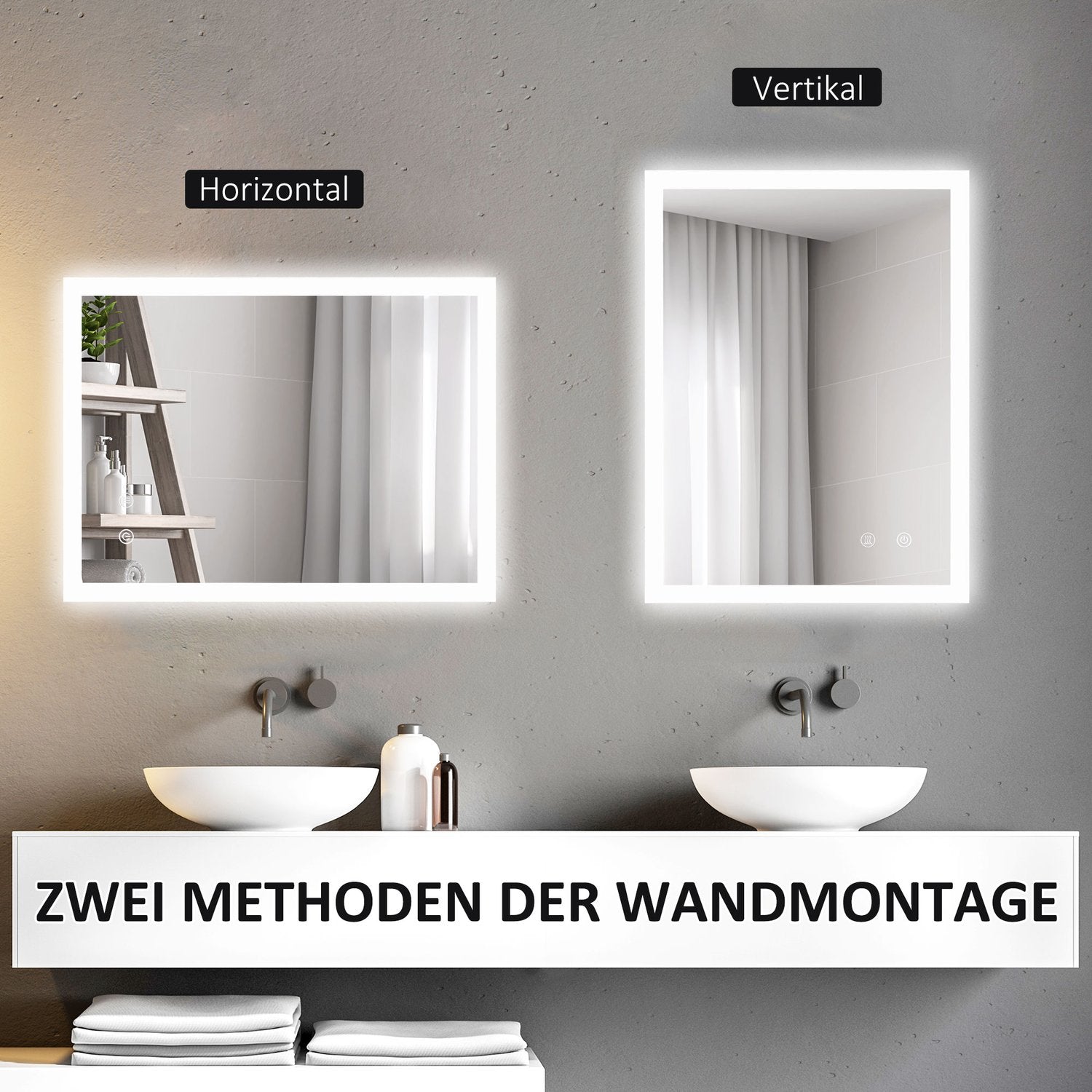 LED Badrumsspegel med Touch Switch, 80x60cm, 3 färger