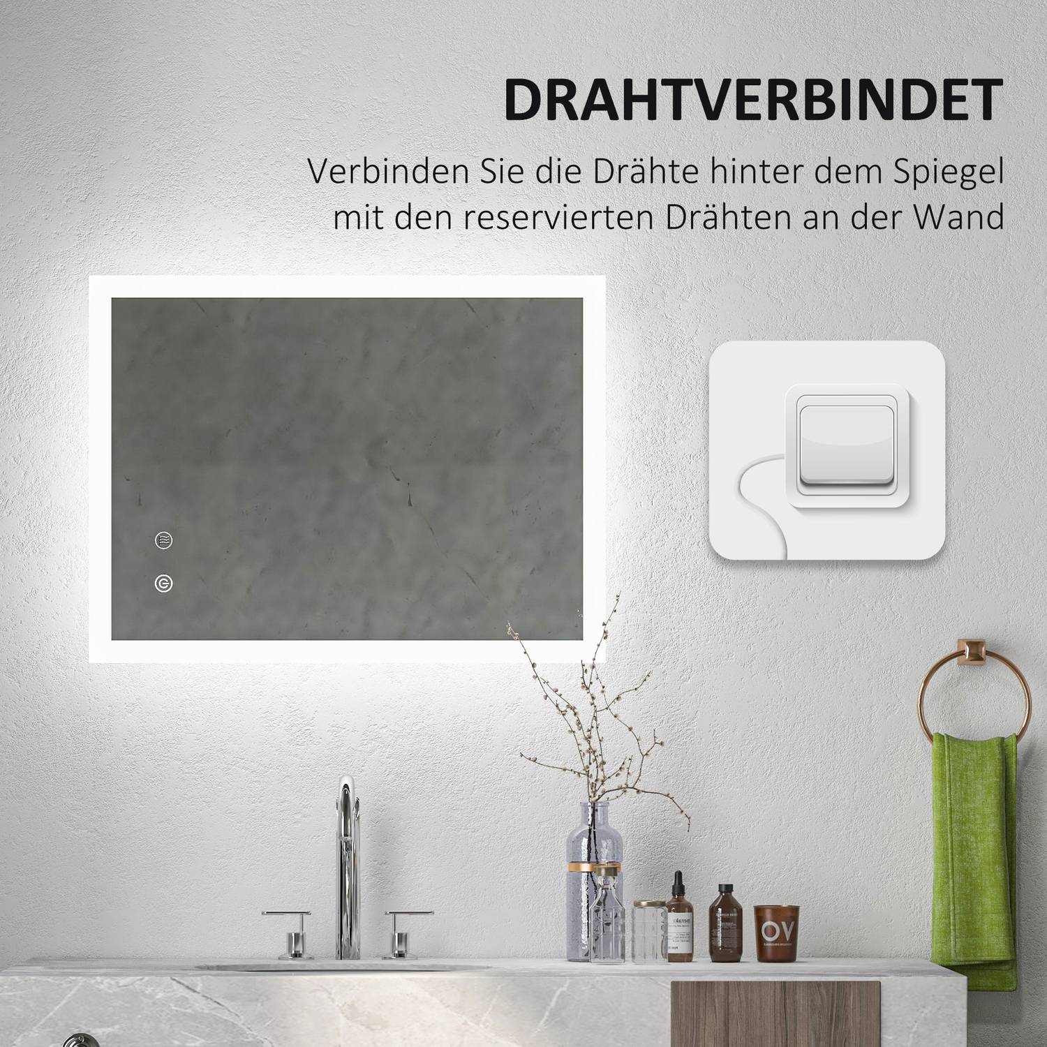 LED Badrumsspegel med Touch Switch, 80x60cm, 3 färger