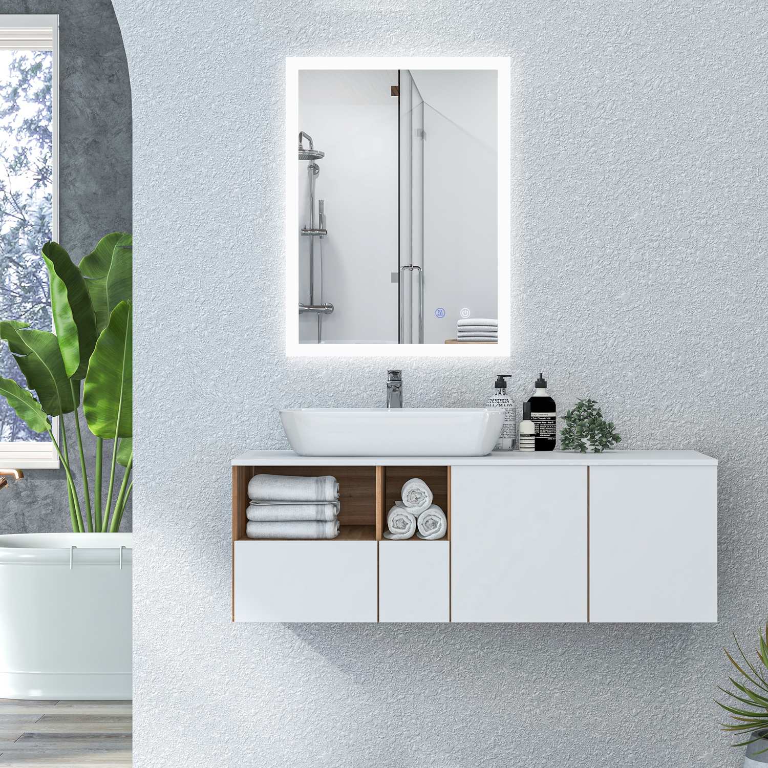 LED Badrumsspegel med Touch Switch, 80x60cm, 3 färger