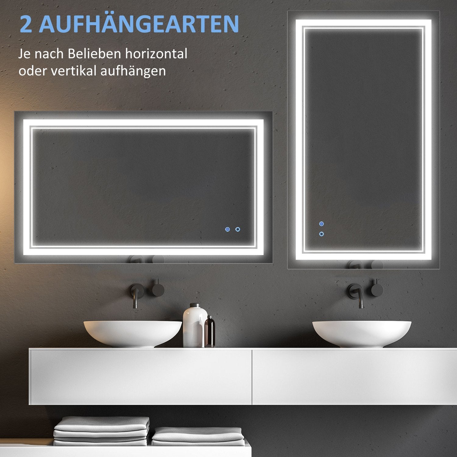 LED Badrumsspegel, Touch Switch, 3 ljusfärger, Vattentät