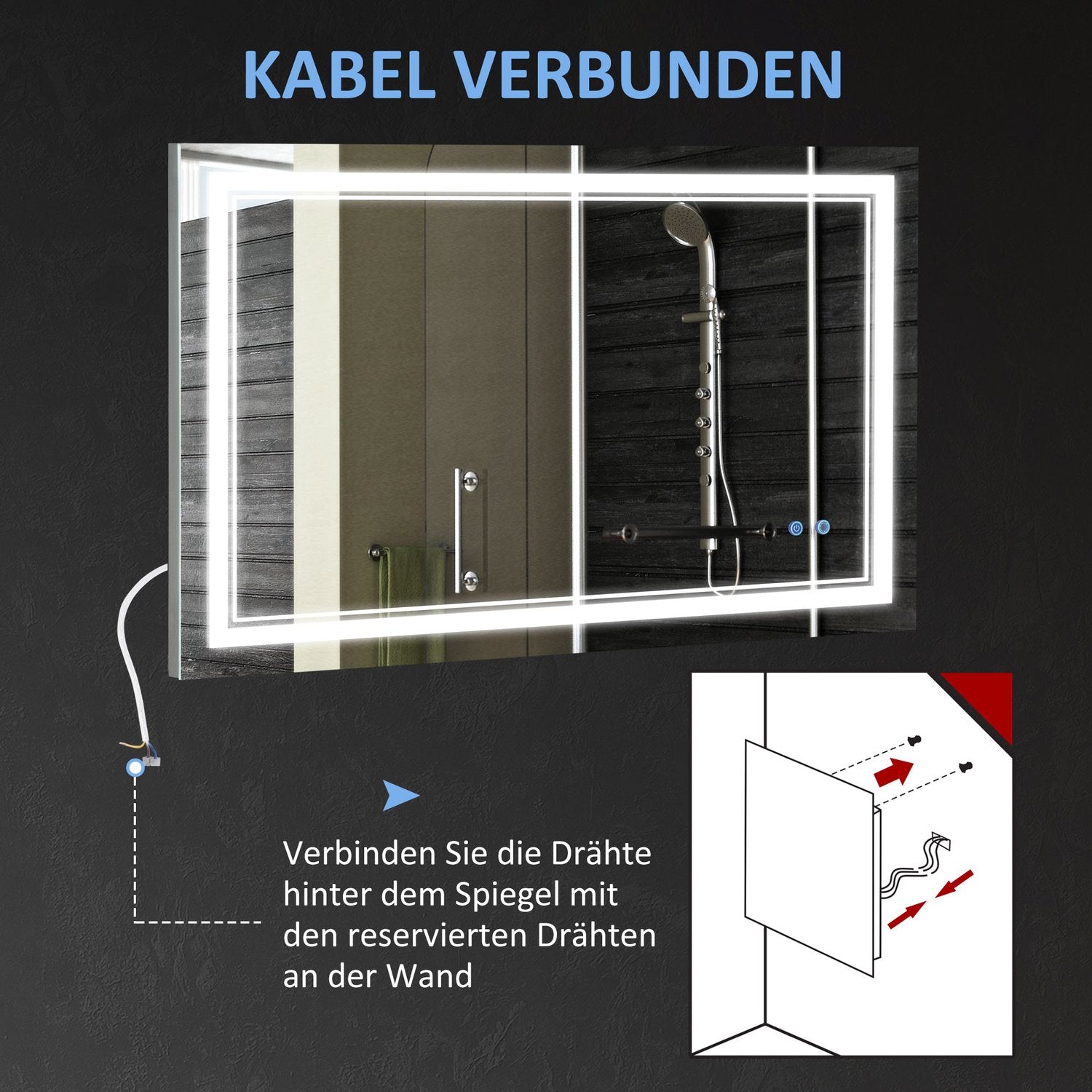 LED Badrumsspegel, Touch Switch, 3 ljusfärger, Vattentät