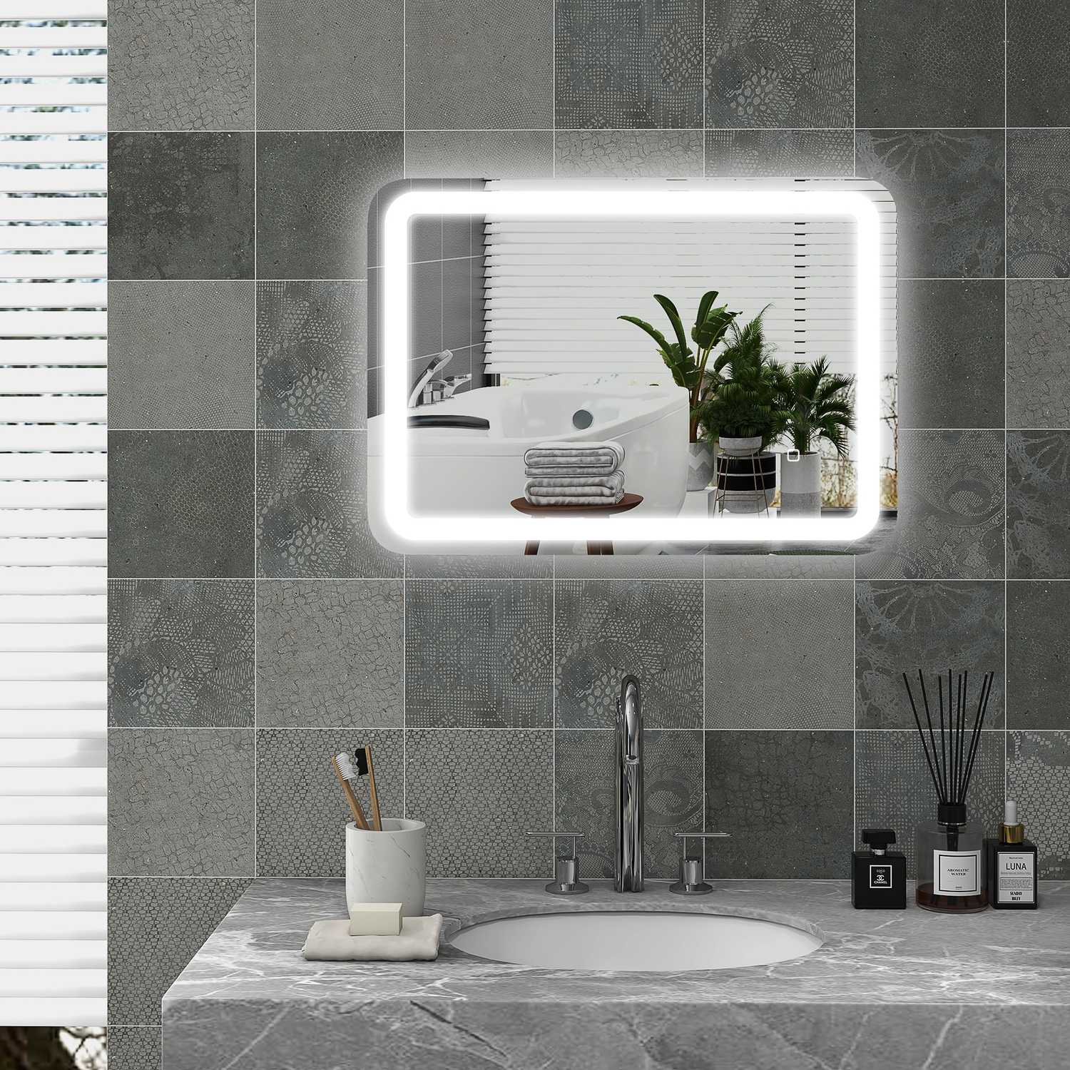 LED Badrumsspegel, 50x70cm, Anti-Imma, Touch Switch