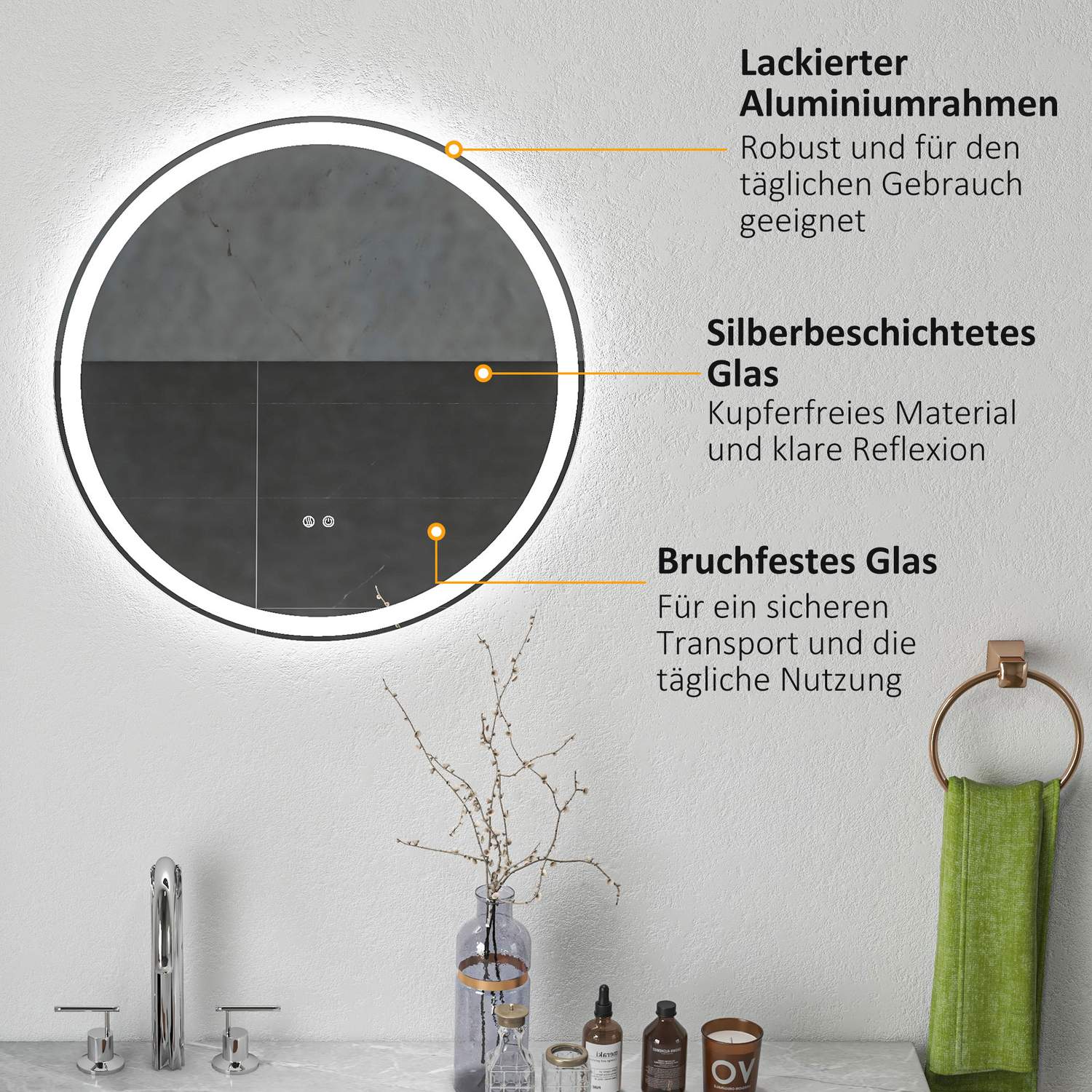 Upplyst LED Badrumsspegel, Anti-Imma, Touch Control