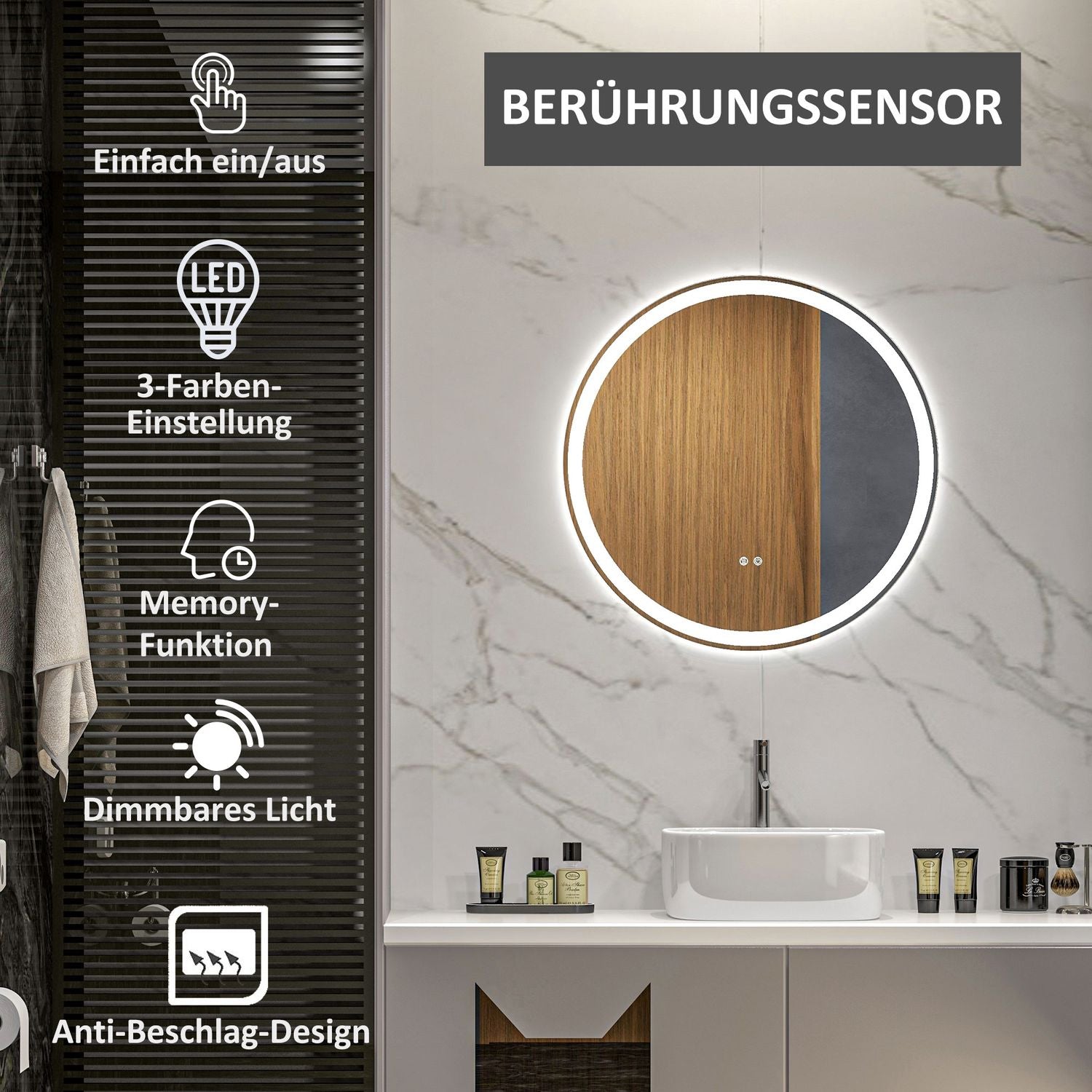 Upplyst LED Badrumsspegel, Anti-Imma, Touch Control