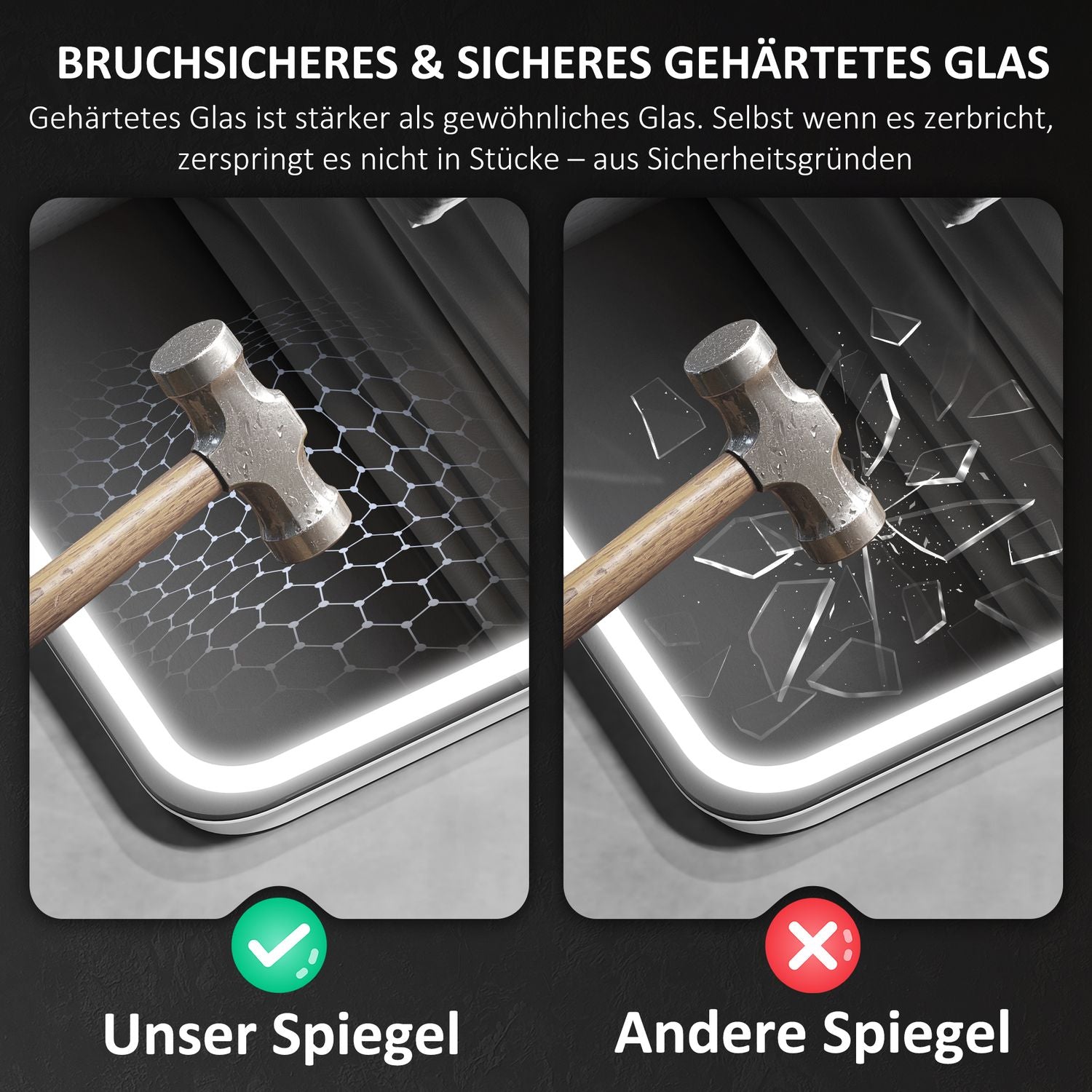 Badrumsspegel med LED-belysning, anti-dimdyna, 3 justerbara färger, klocka, 700 x 900 mm, silver