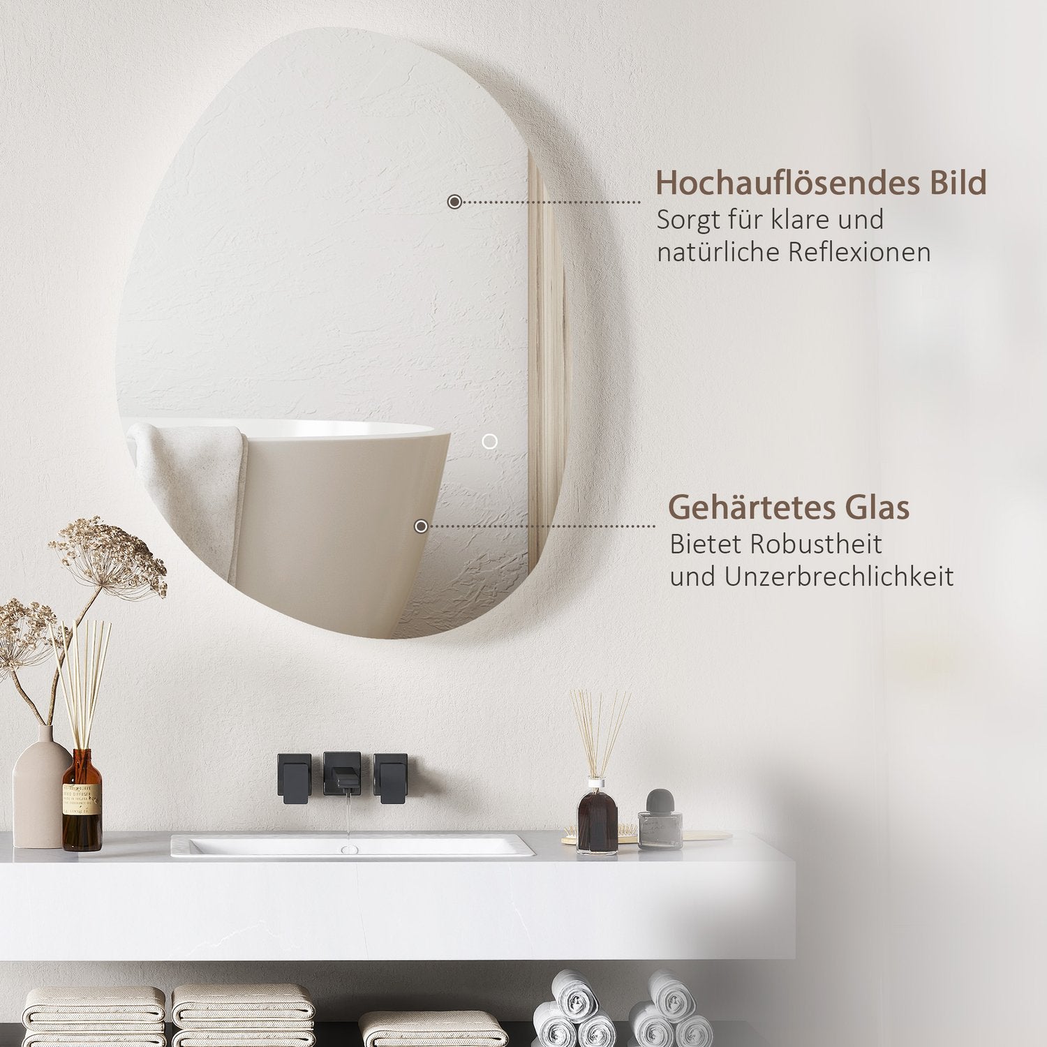LED badrumsspegel med ljus, anti-dimma, pekbrytare